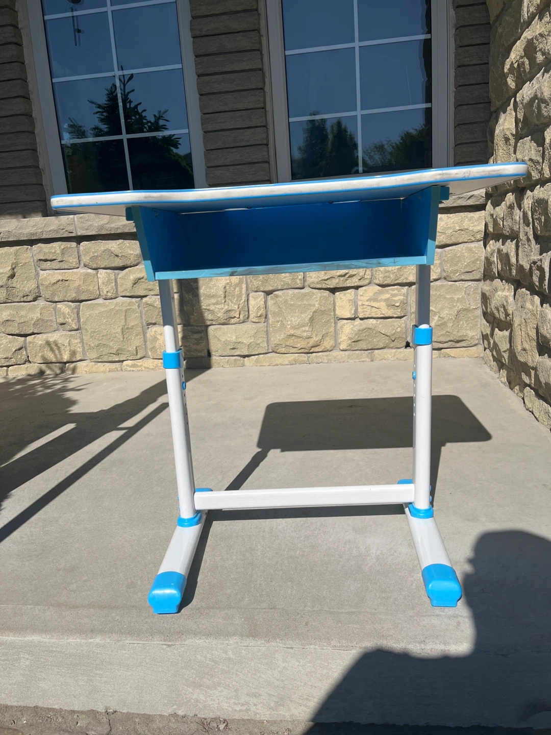 Adjustable Blue and White Kids Desk with Storage