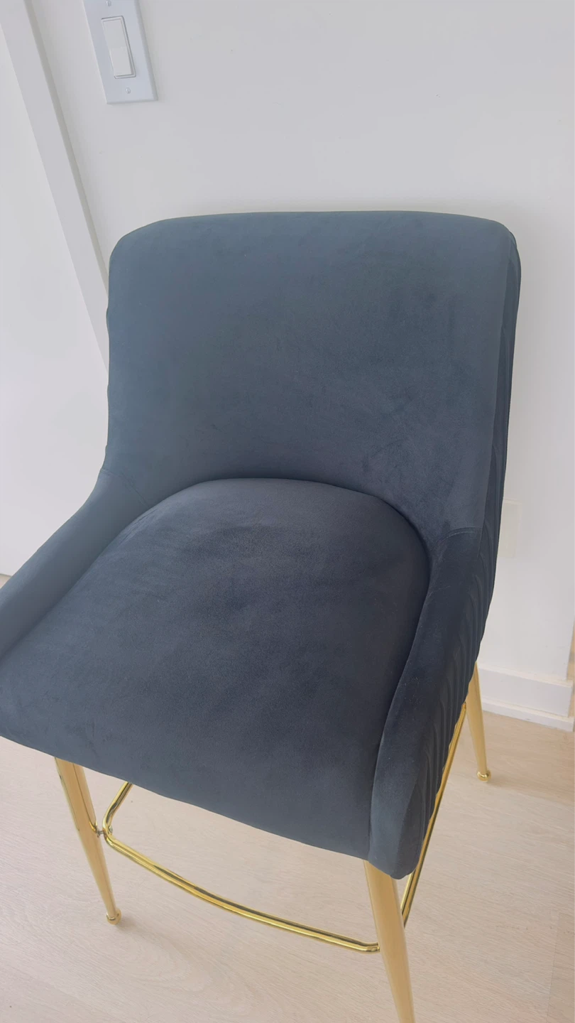 Dark Grey Velvet Bar Stool with Gold Legs - photo 2