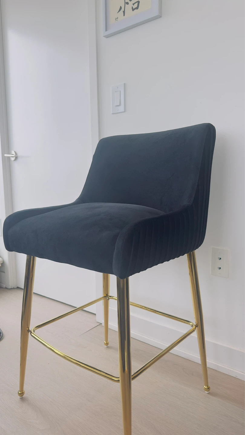 Dark Grey Velvet Bar Stool with Gold Legs - photo 3