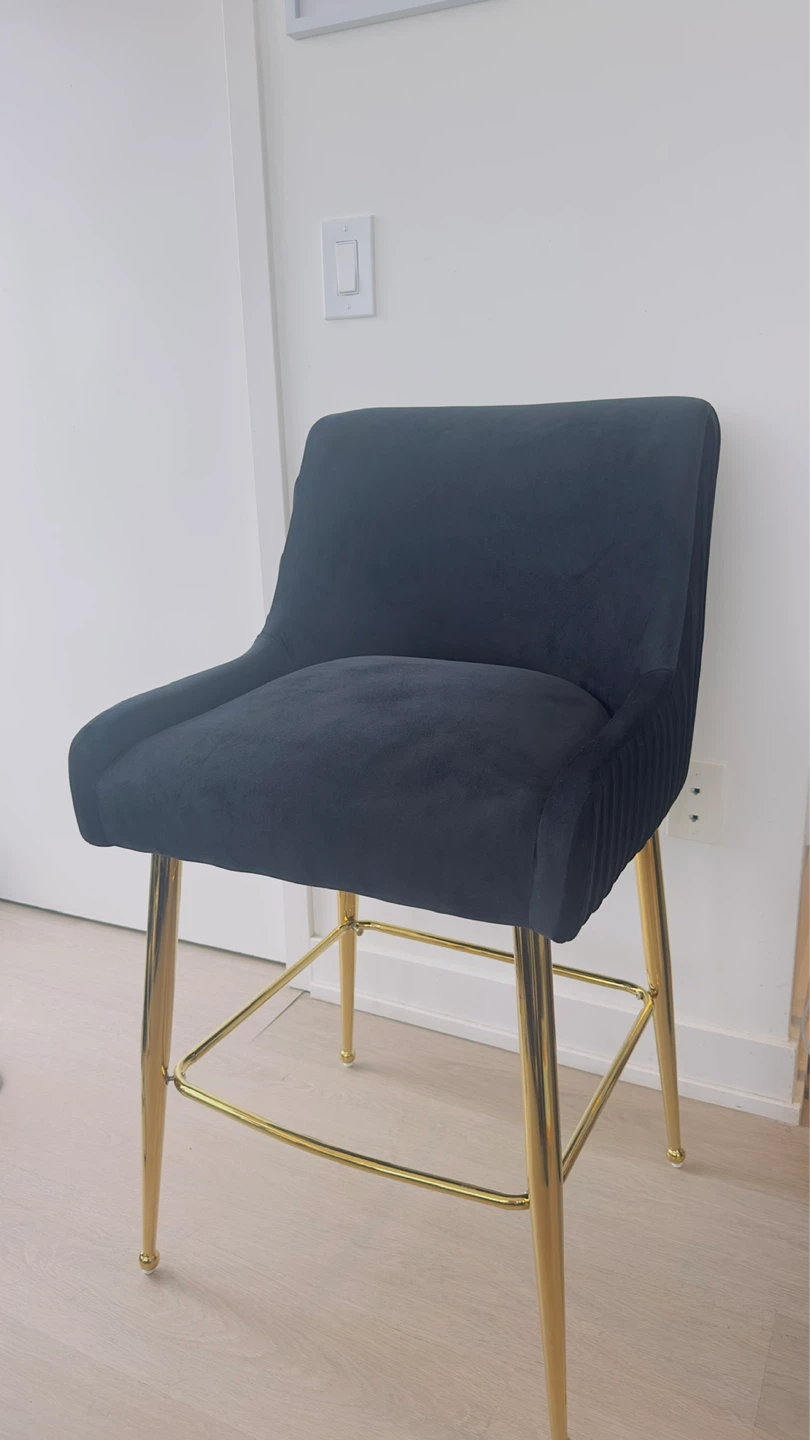 Dark Grey Velvet Bar Stool with Gold Legs