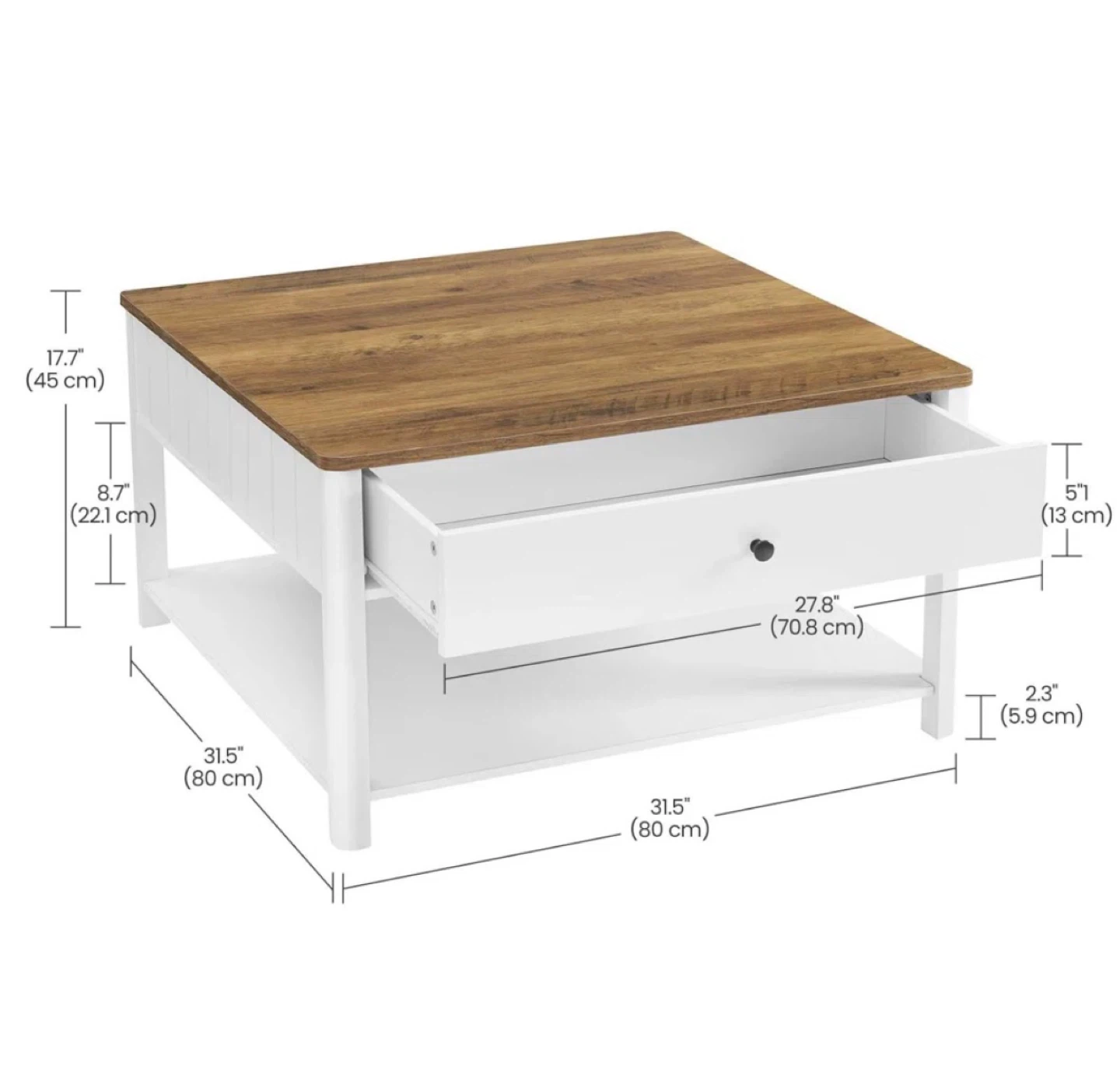 Square Coffee Table with Drawer and Shelf