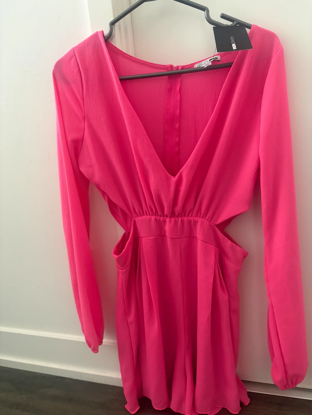 Fashion Nova Pink Long Sleeve Cutout Mini Dress