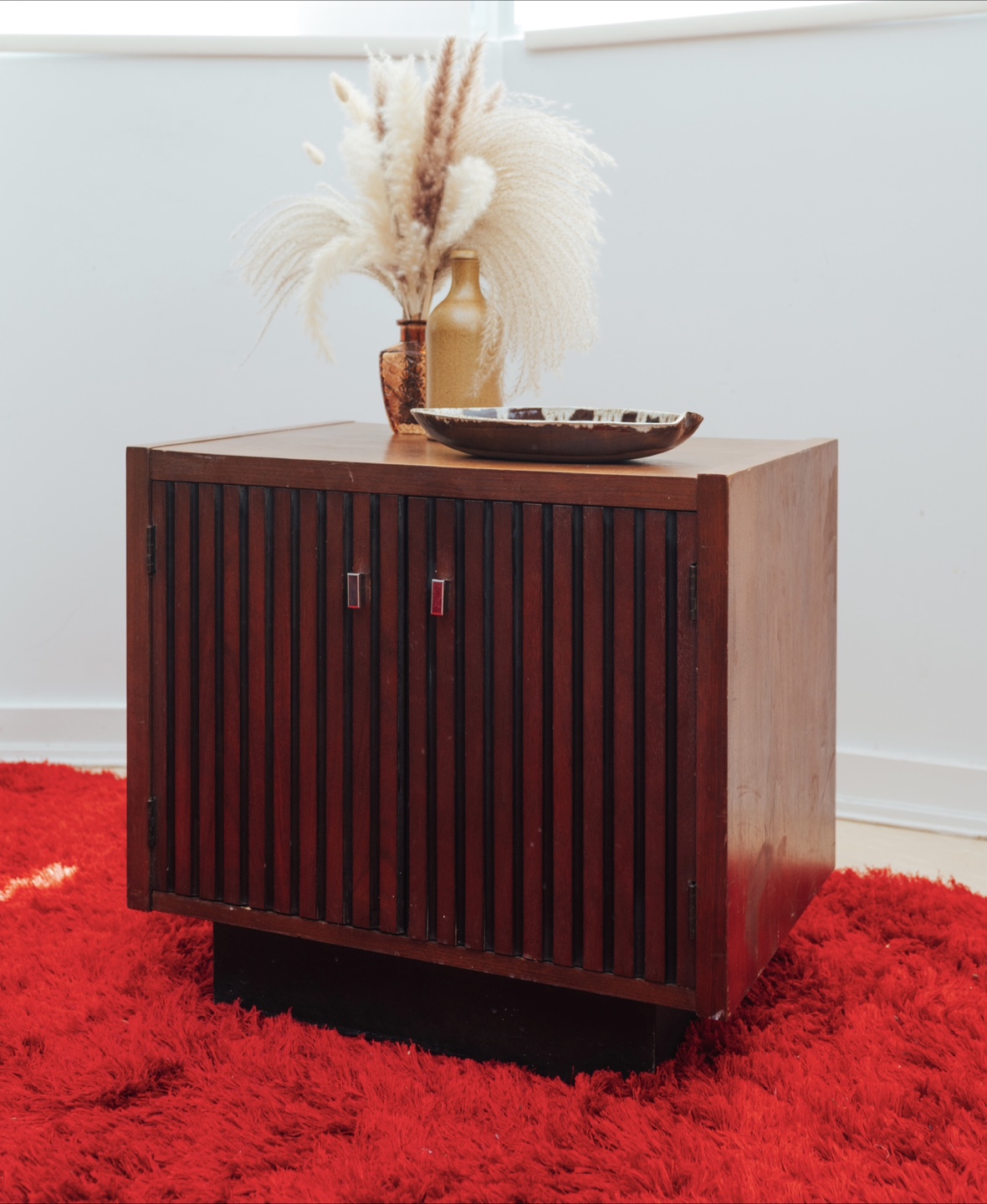 Brutalist Slatted Walnut Storage Cabinet