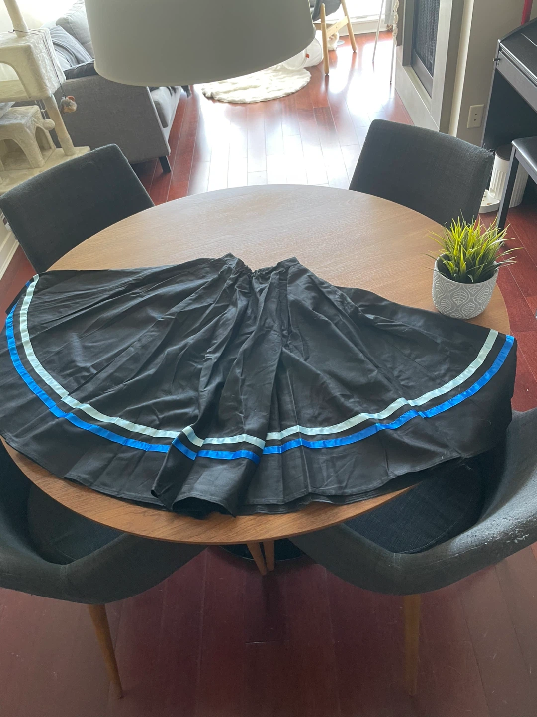 Black Skirt with Blue and Light Blue Ribbons