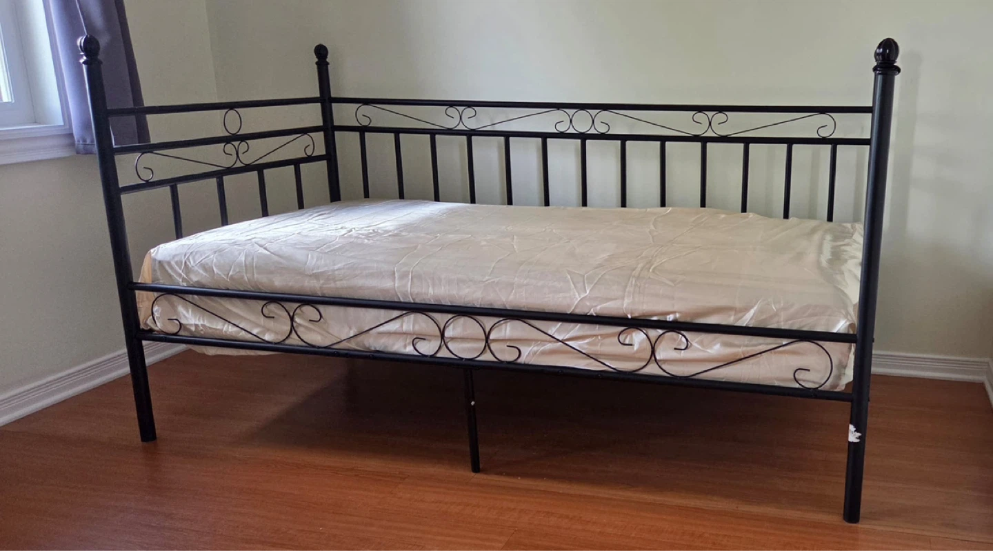Twin Bed Frame + Spring Mattress Set – Good Condition