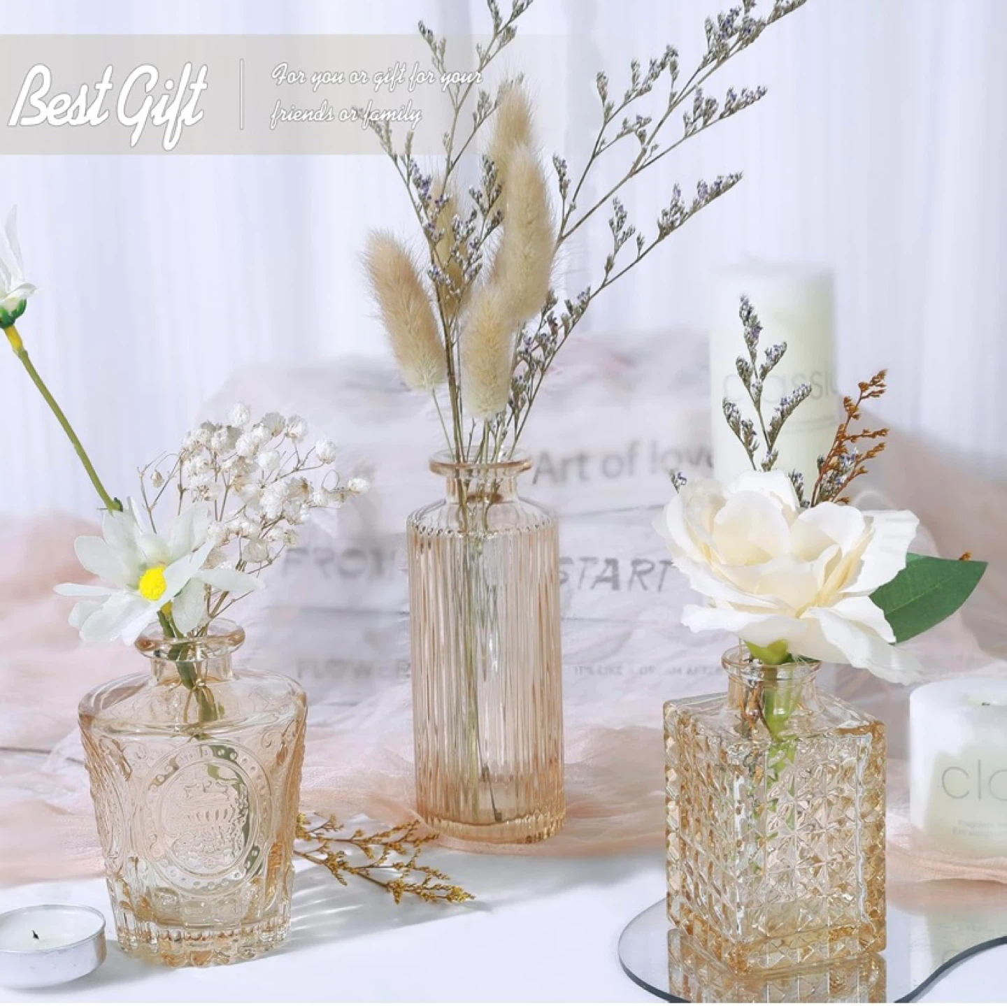 New Small Glass Bud Vase Set of 24 Amber - photo 4
