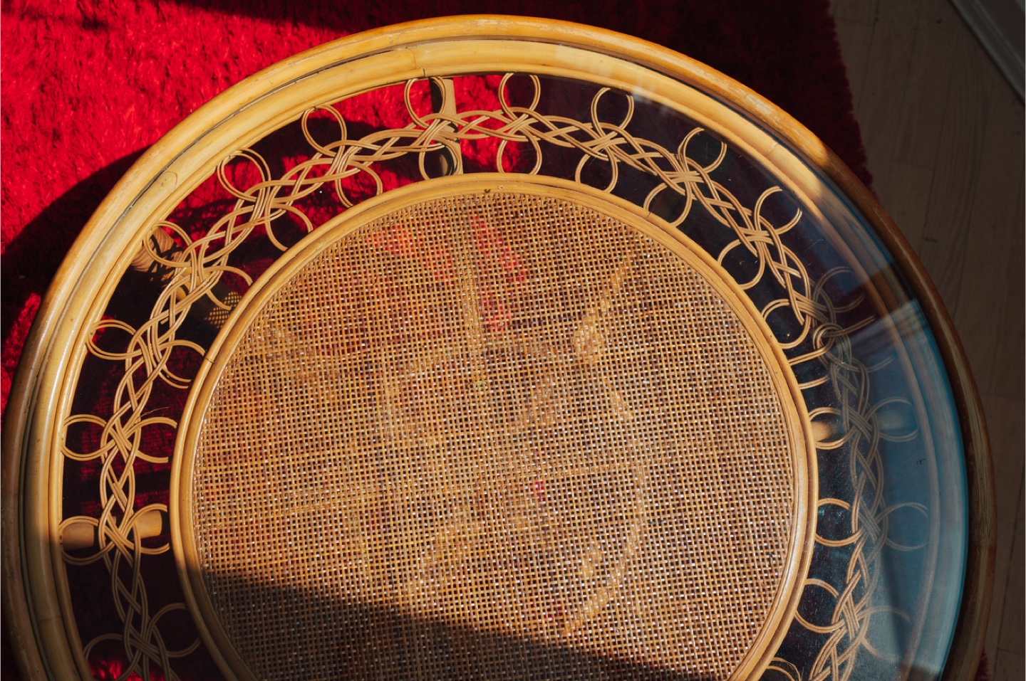 1970s Rattan & Cane Glass-Top Coffee Table - photo 3