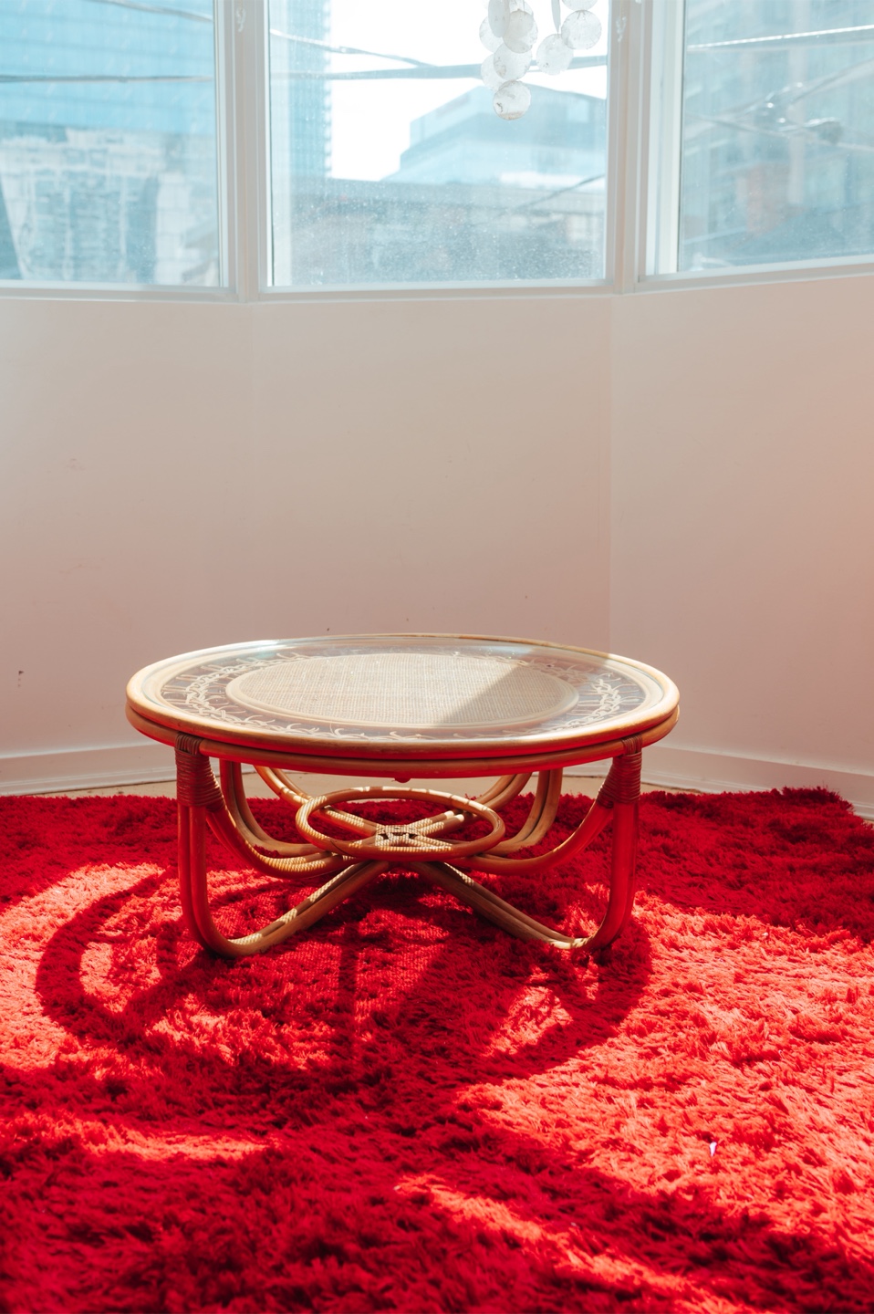 1970s Rattan & Cane Glass-Top Coffee Table - photo 4