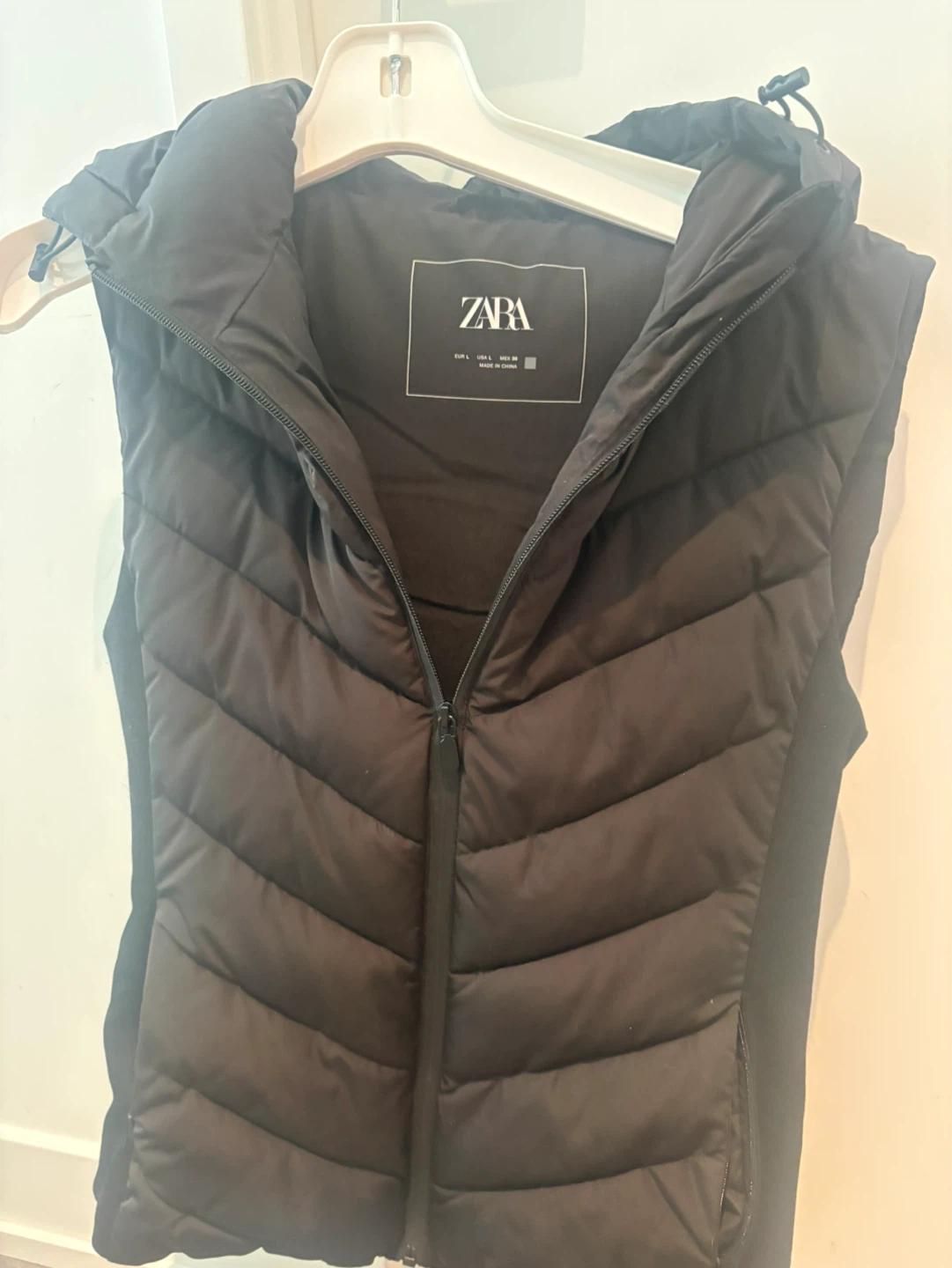 ZARA Black Puffer Vest with Hood