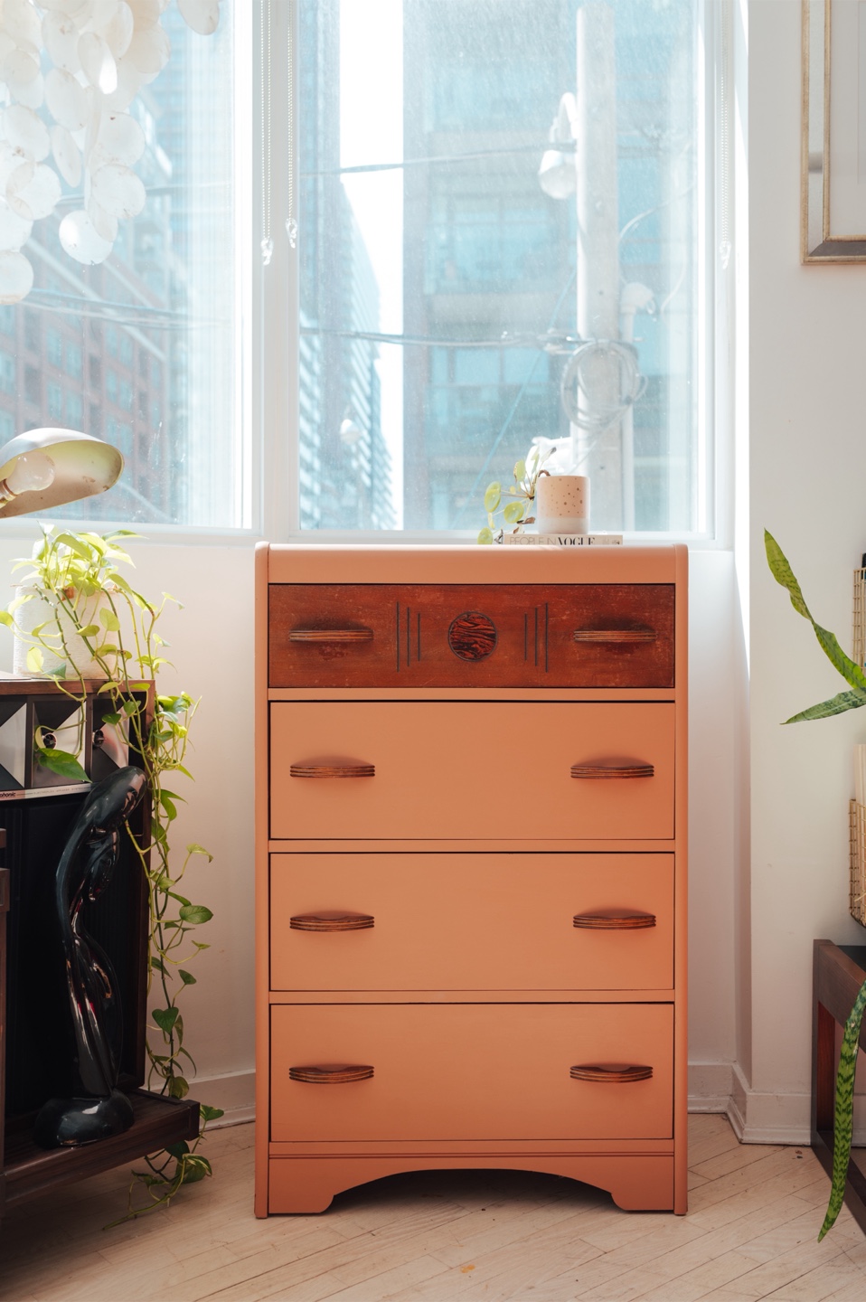 Terra Cotta Painted Art Deco Waterfall Dresser
