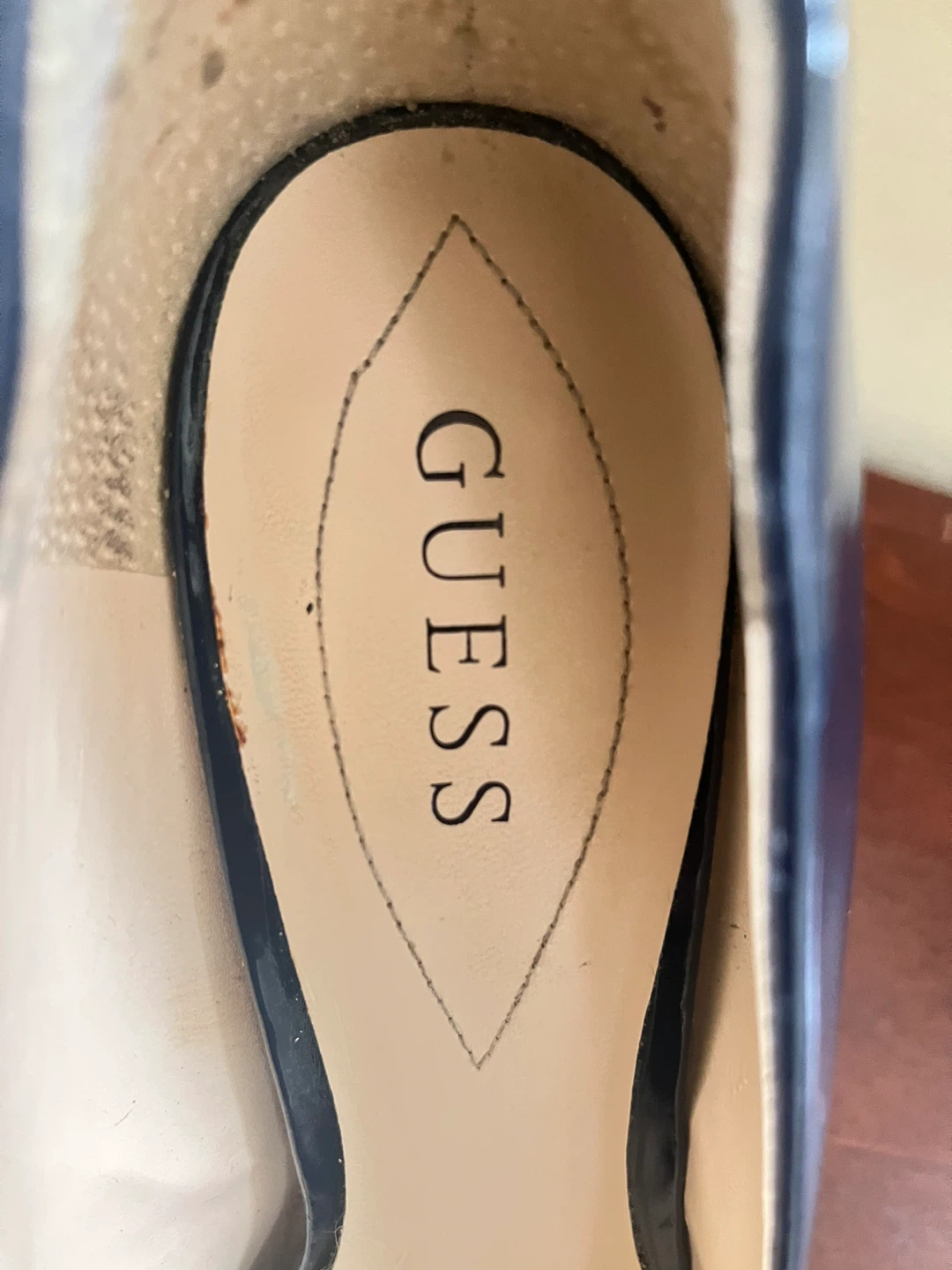 Guess Navy Blue Patent Peep Toe Heels - photo 2
