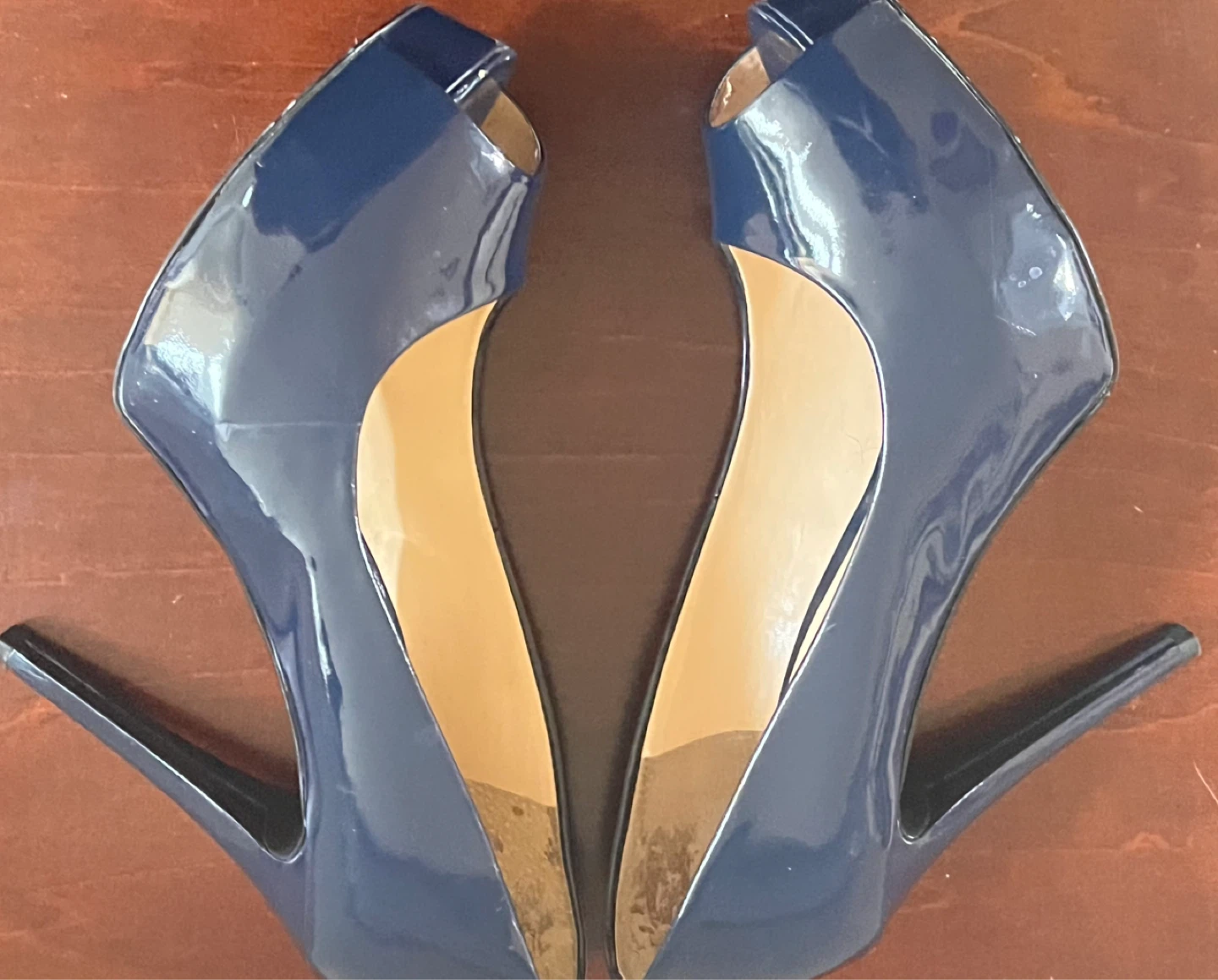 Guess Navy Blue Patent Peep Toe Heels - photo 4