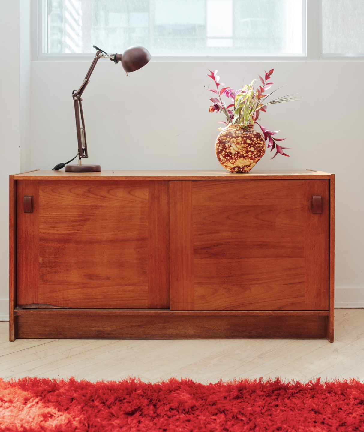 Teak MCM Sliding Door Cabinet