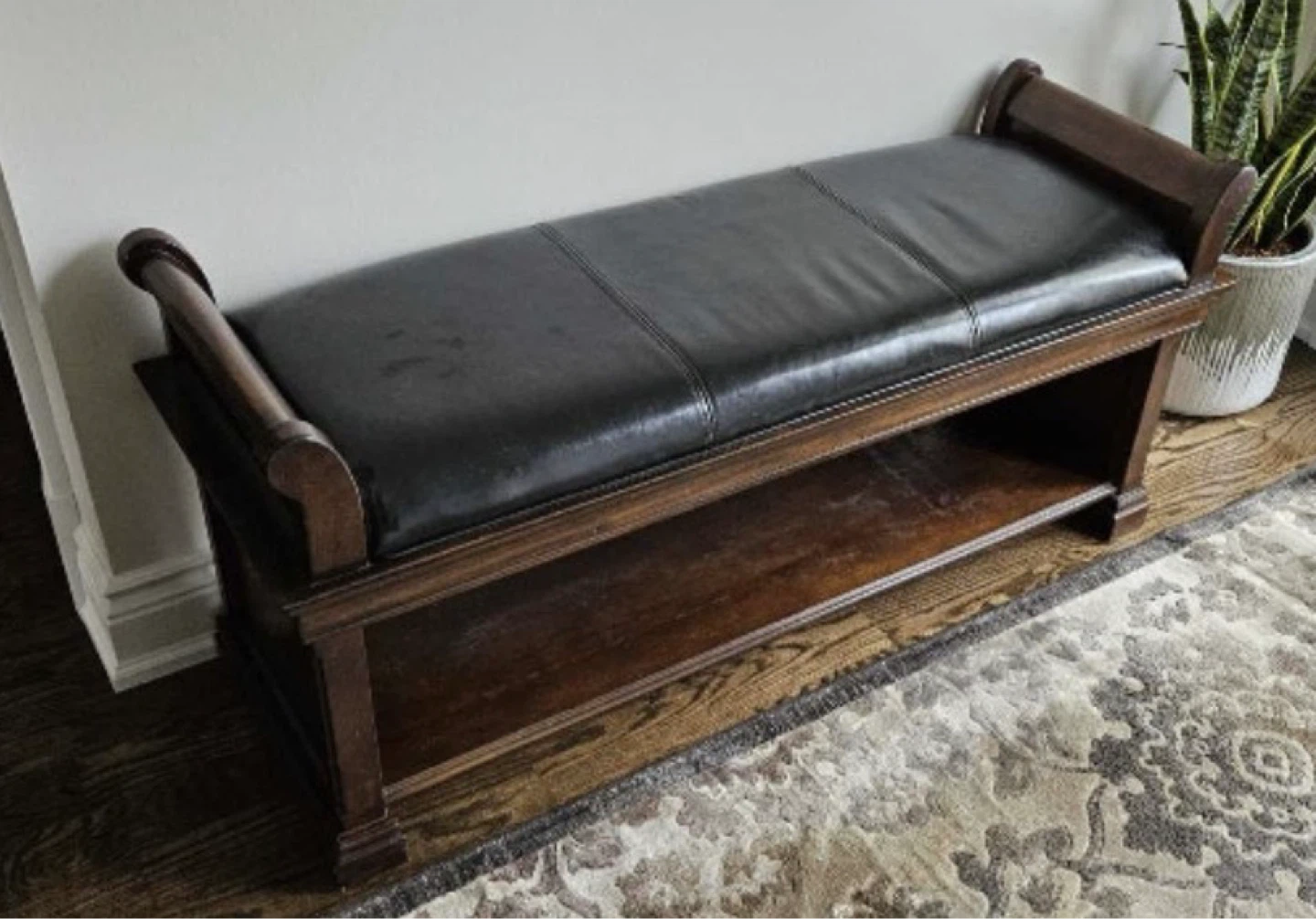 Solid Wood Entryway Bench with Storage Shelf