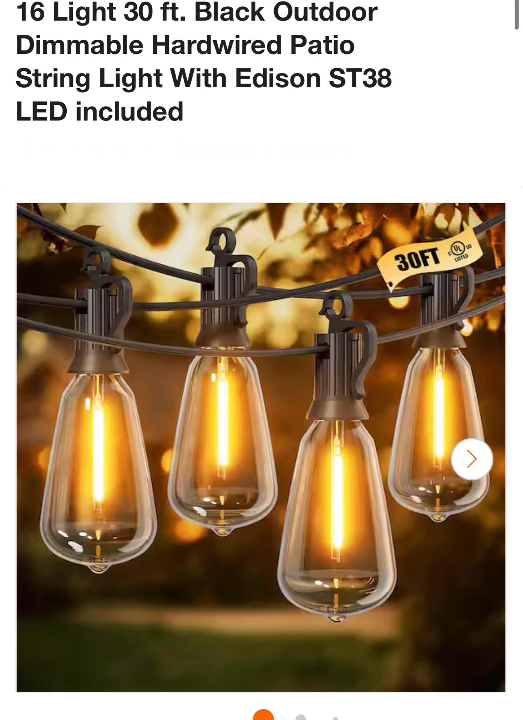 30ft Black Outdoor Dimmable LED Edison String Lights - photo 2