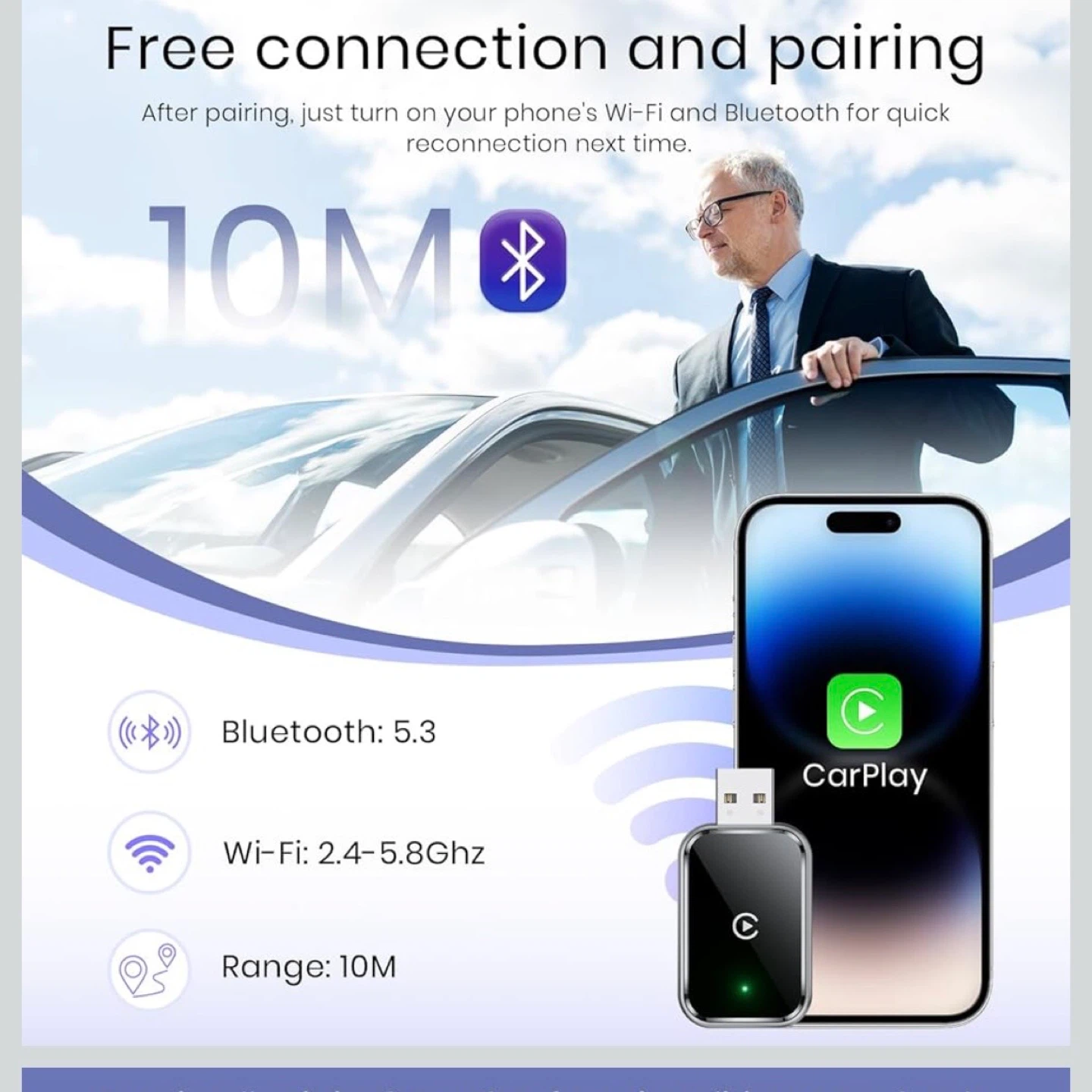 Wireless CarPlay Adapter for iPhone, fits for iOS 10+ - photo 3