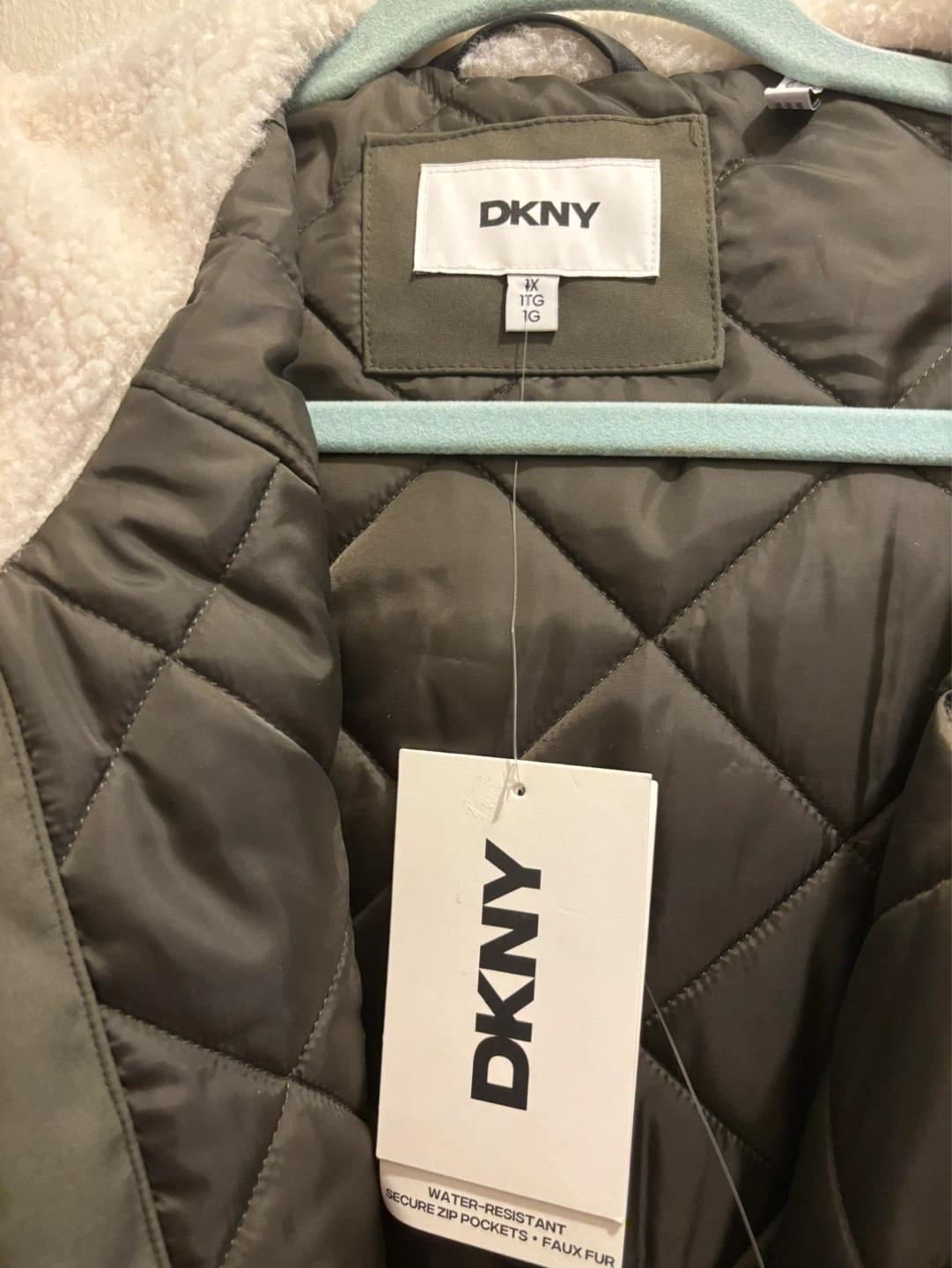 NEW-DKNY Women's Green Water-Resistant Hooded Parka