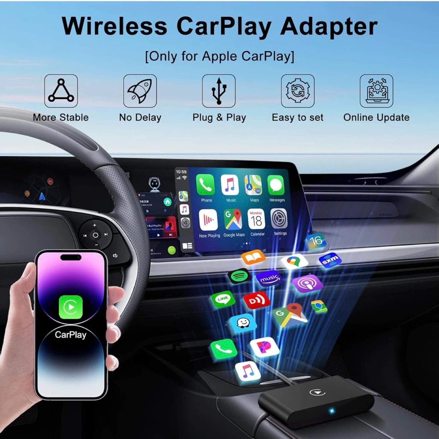 Wireless CarPlay Adapter for iPhone, fits for iOS 10+ - photo 3