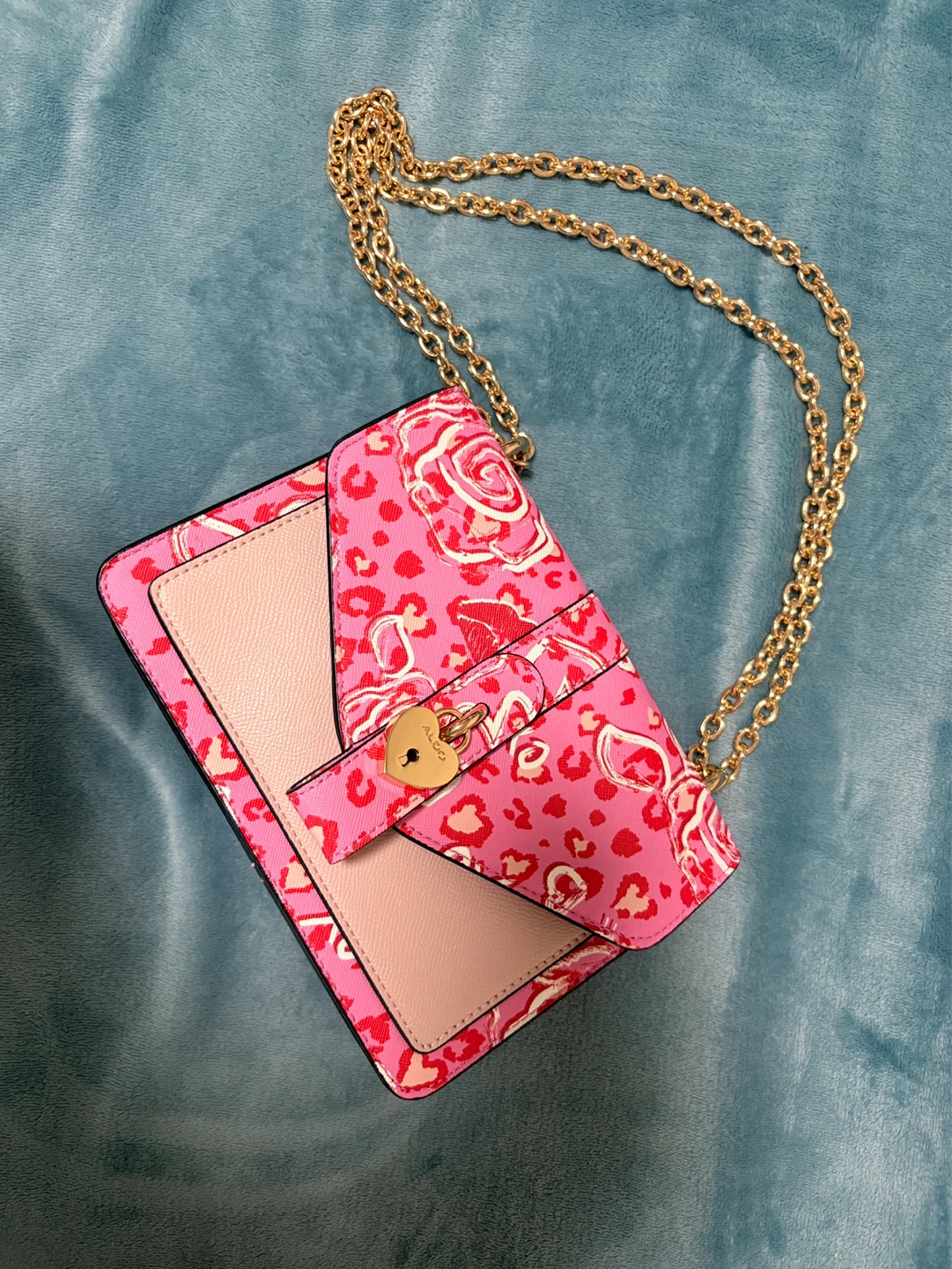 ALDO Pink Floral Leopard Print Wallet Chain Bag