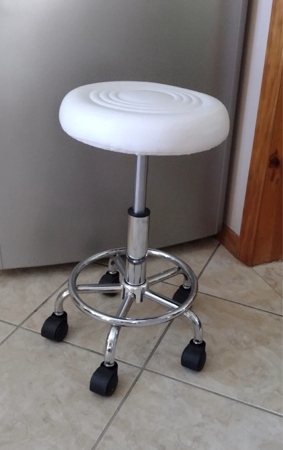 White Adjustable Rolling Stool