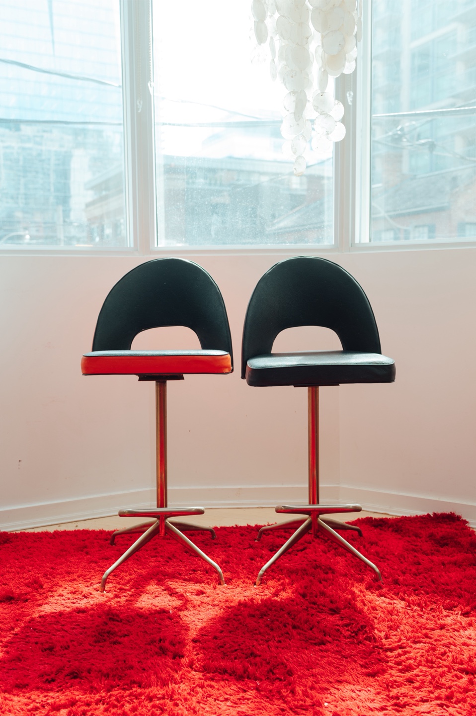 Space Age Vintage Swivel Bar Stools – Black & Orange Pair - photo 4