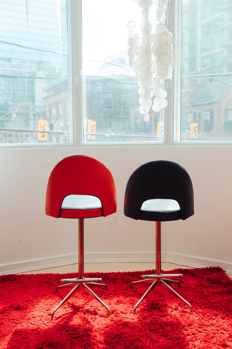 Space Age Vintage Swivel Bar Stools – Black & Orange Pair - photo 5