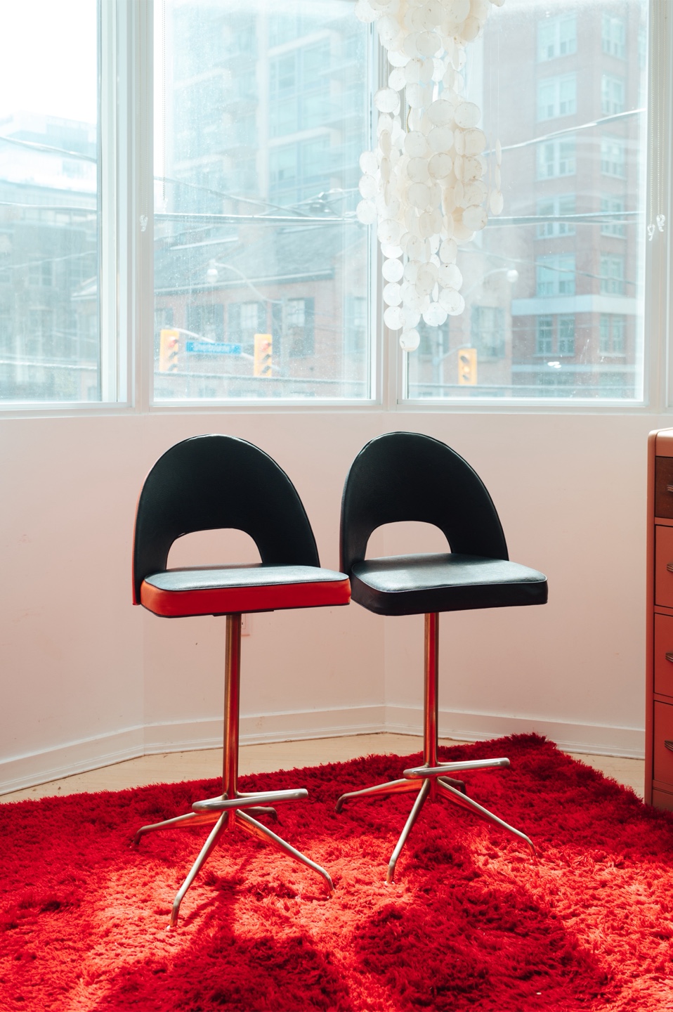 Space Age Vintage Swivel Bar Stools – Black & Orange Pair - photo 2