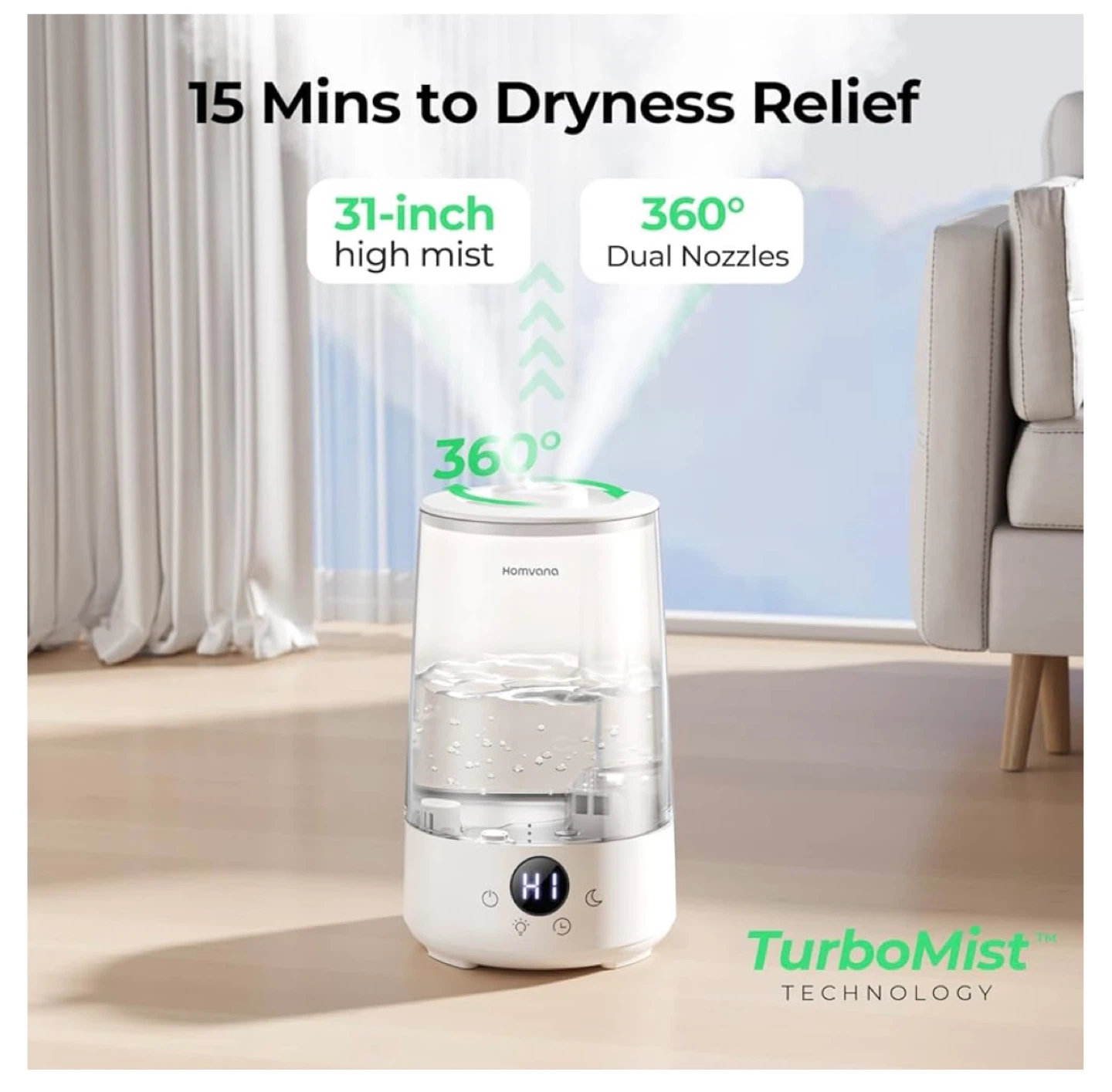 Homvana Humidifiers 3.6 L Cool Mist BPA free,  Transparent - photo 2