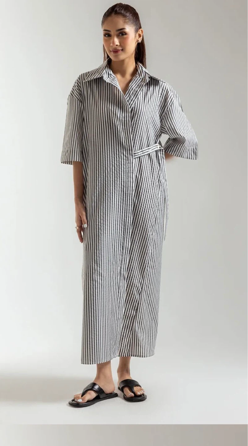 Striped Button-Up Midi Dress