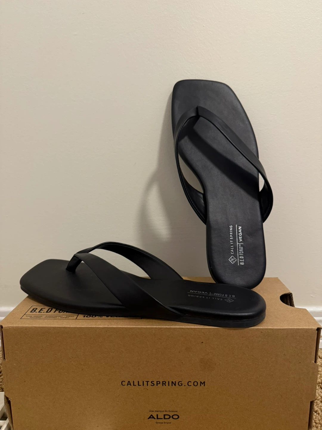 Call It Spring Black Vegan Flip Flops