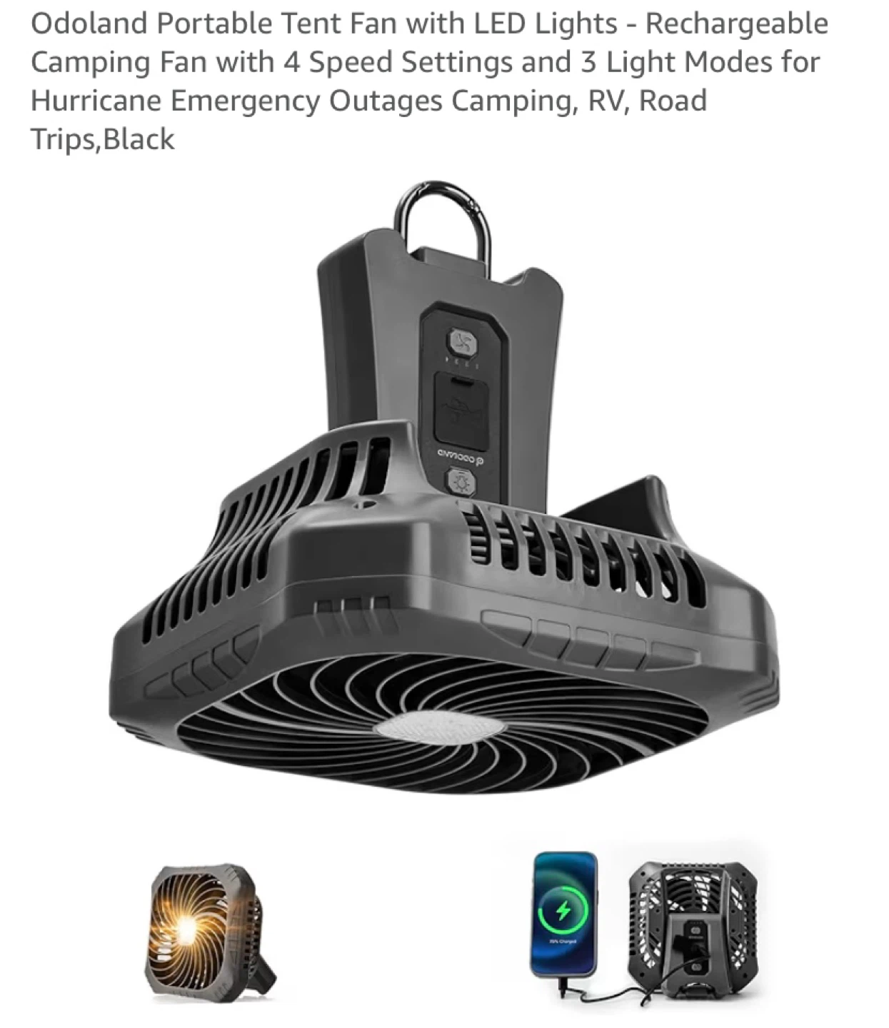 New Rechargeable Portable Tent Fan with LED Lights