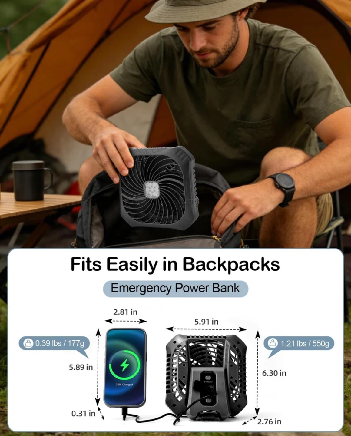 New Rechargeable Portable Tent Fan with LED Lights - photo 5