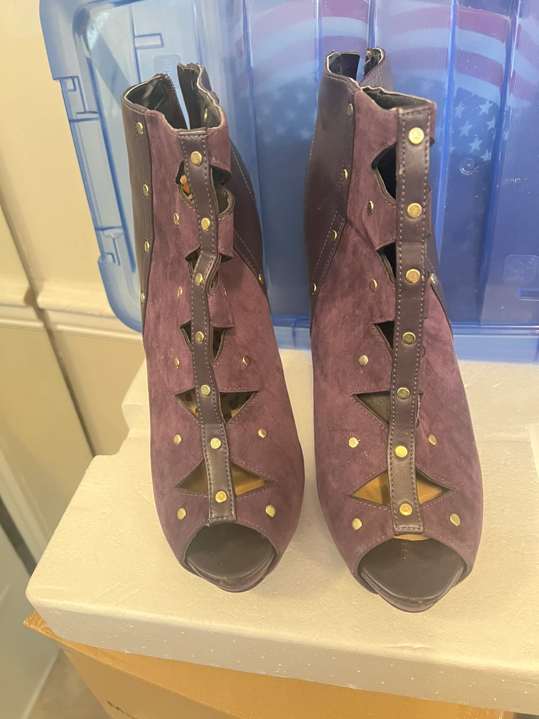 Just Fab Purple Suede Peep Toe Heels