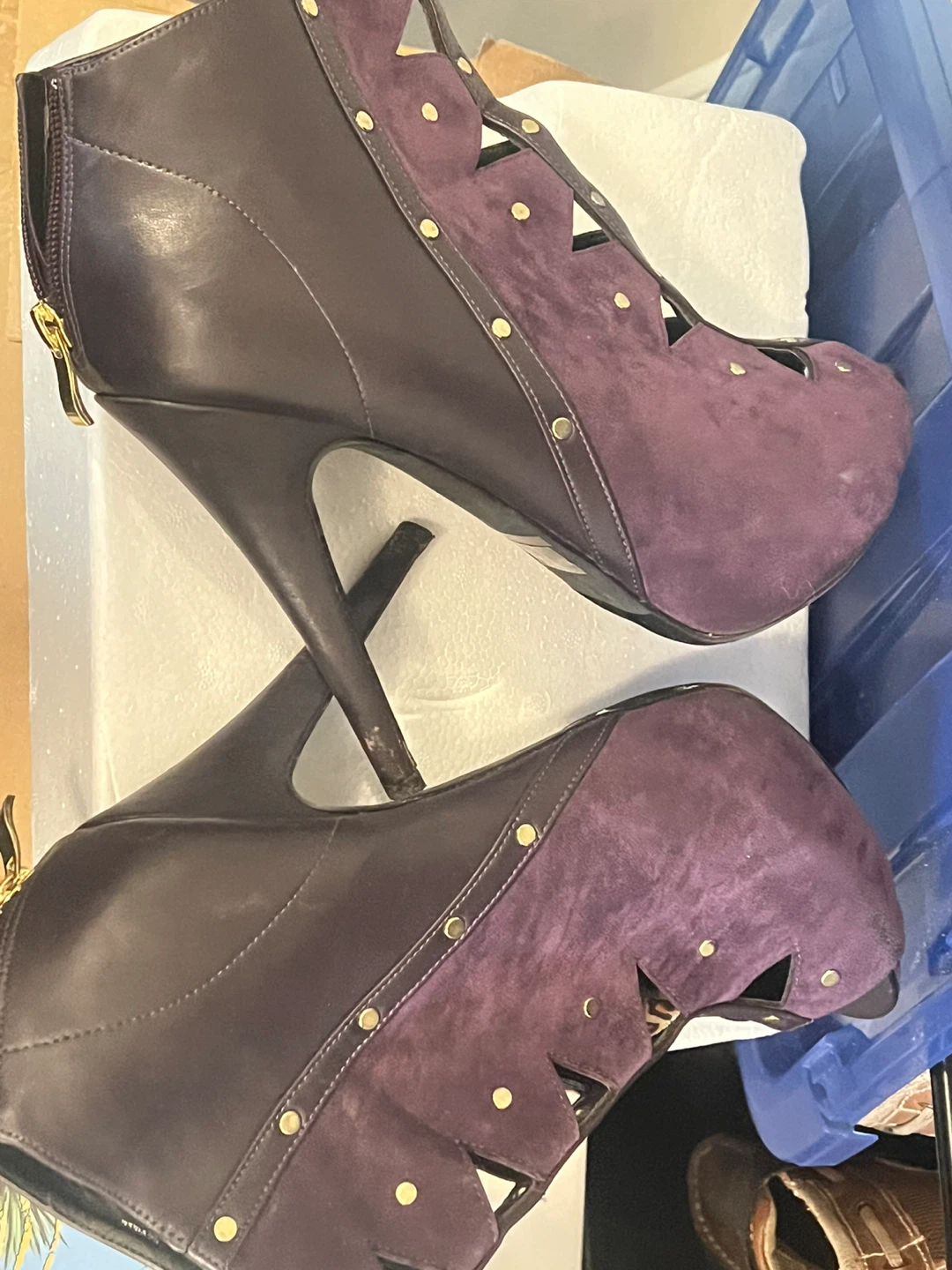 Just Fab Purple Suede Peep Toe Heels - photo 3