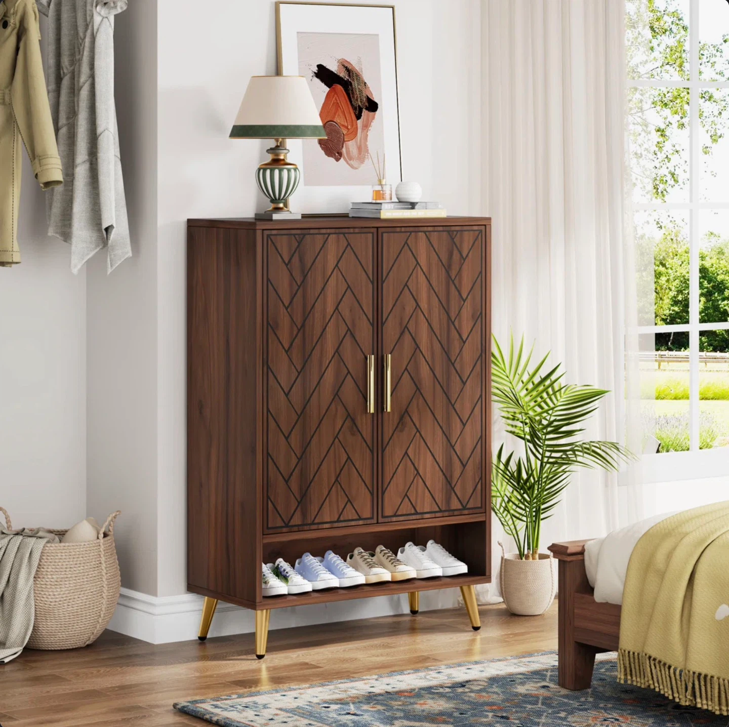 BRAND NEW IN BOX-Brown Shoe Cabinet with 6 Levels of Storage