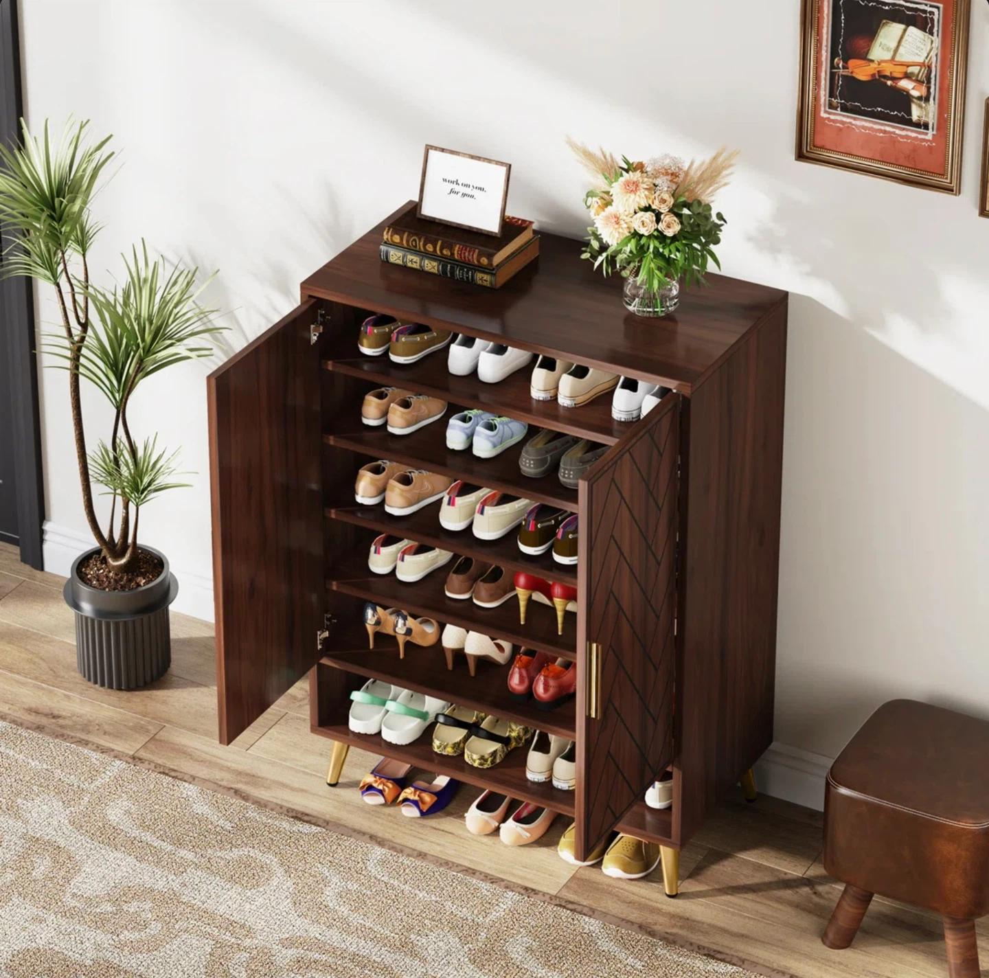 BRAND NEW IN BOX-Brown Shoe Cabinet with 6 Levels of Storage - photo 3