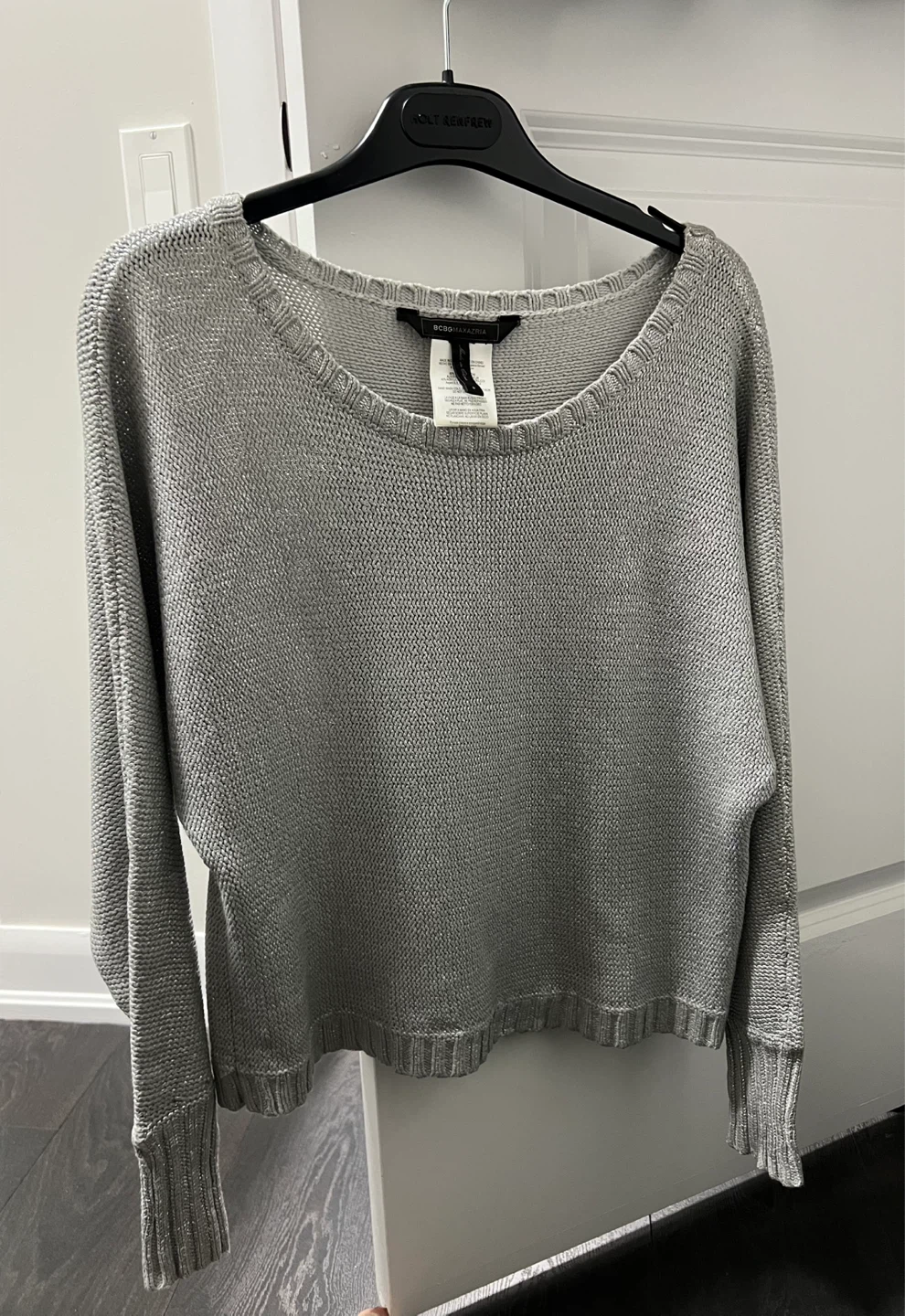BCBGMAXAZRIA Silver Metallic Knit Sweater - Size S