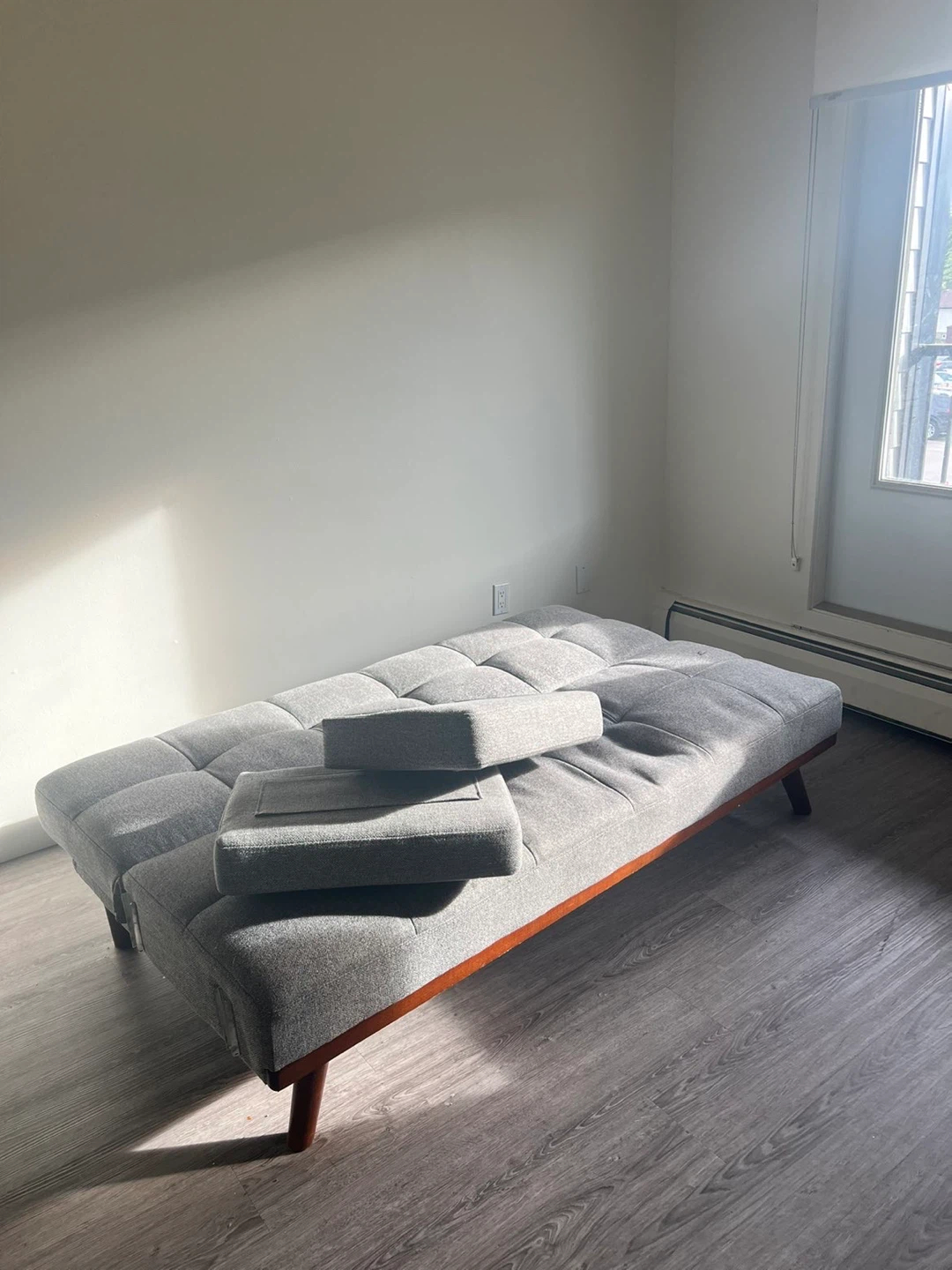 Grey Tufted Sofa Bed with Wooden Legs - photo 3
