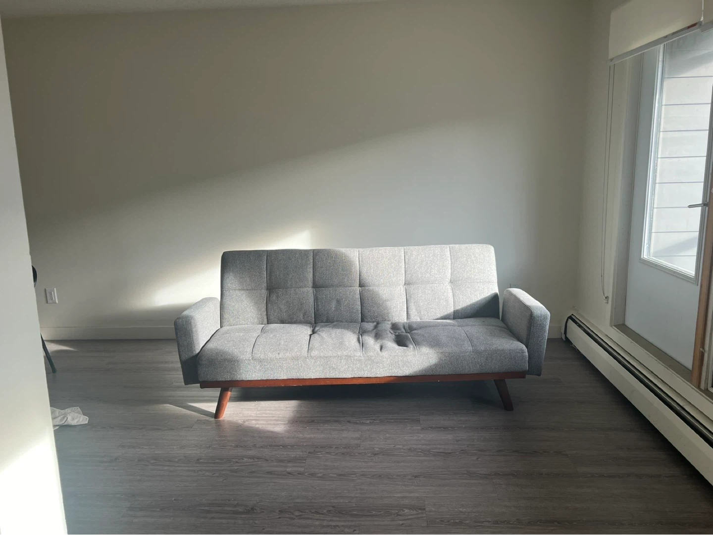 Grey Tufted Sofa Bed with Wooden Legs