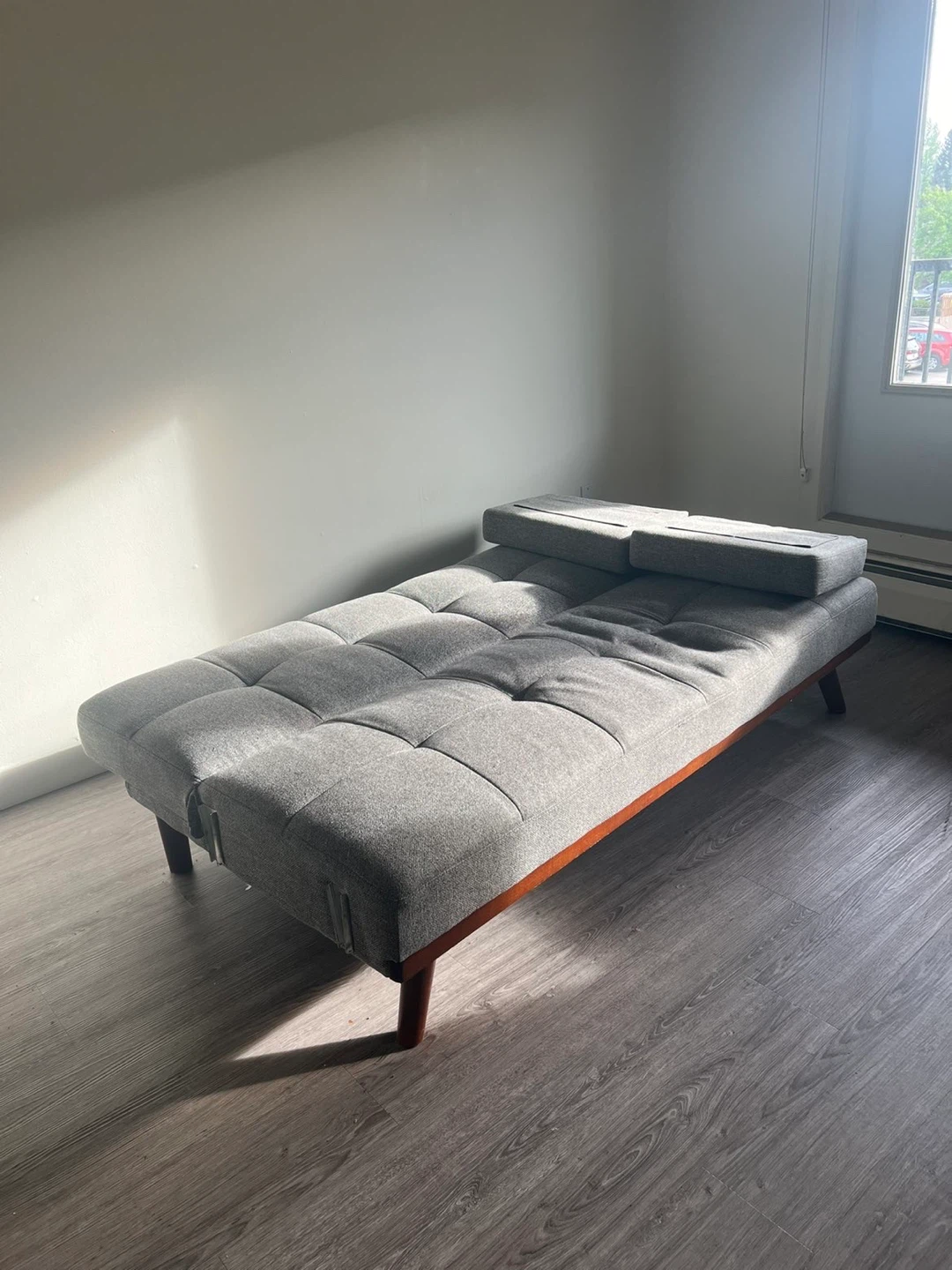 Grey Tufted Sofa Bed with Wooden Legs - photo 4