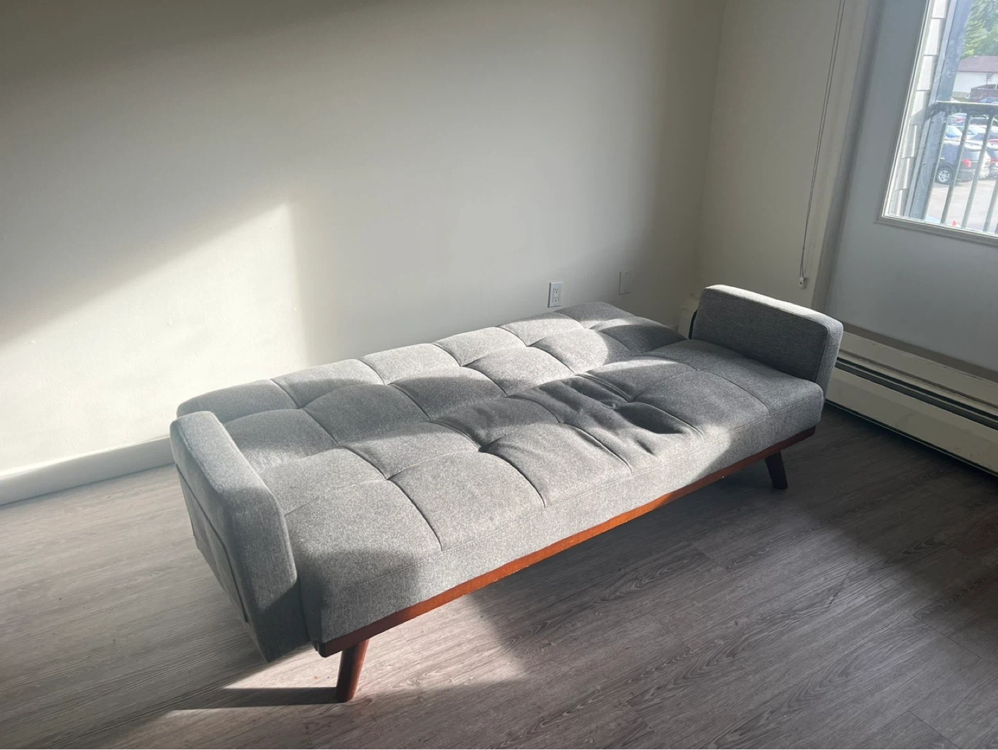 Grey Tufted Sofa Bed with Wooden Legs - photo 2