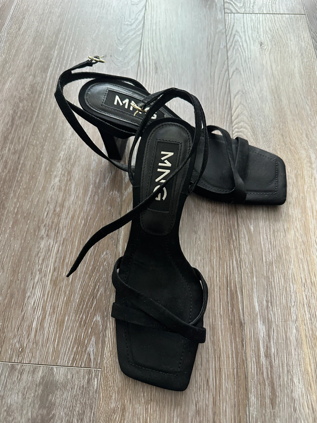 MNG Black faux Suede Strappy Heeled Sandals Size 36