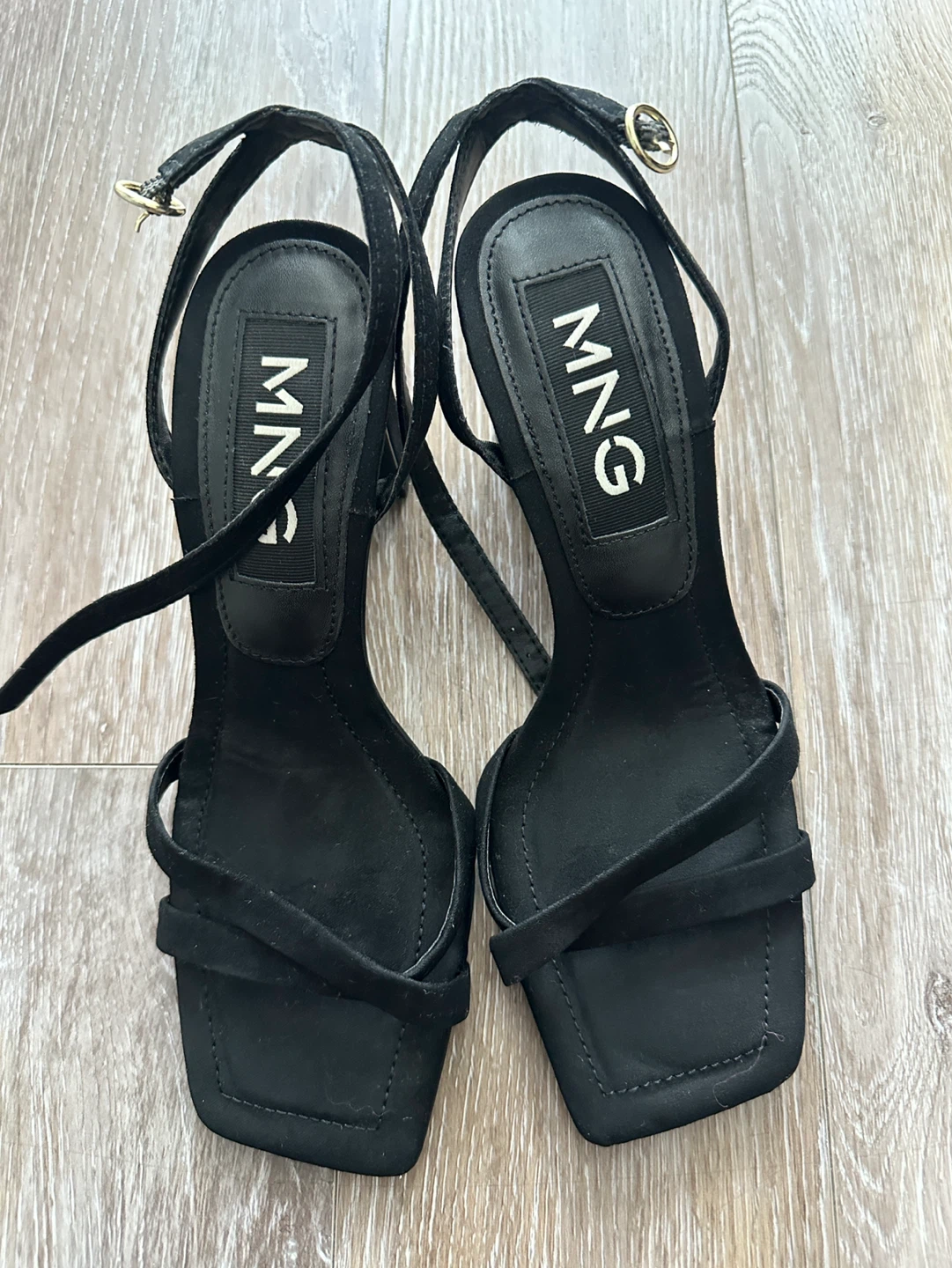 MNG Black faux Suede Strappy Heeled Sandals Size 36 - photo 2