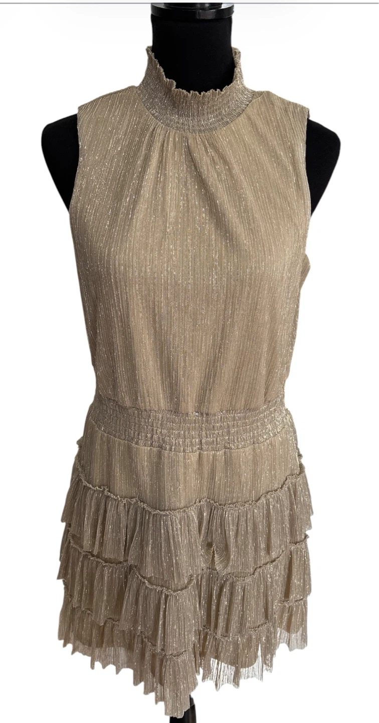 Sparkly Gold Tiered Mini Dress