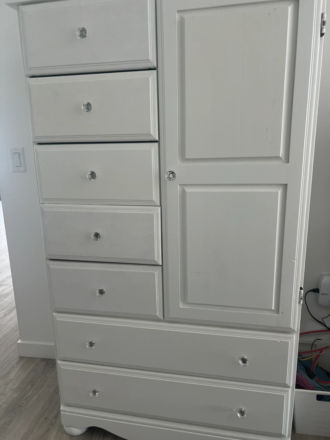 White Armoire Dresser with Crystal Knobs