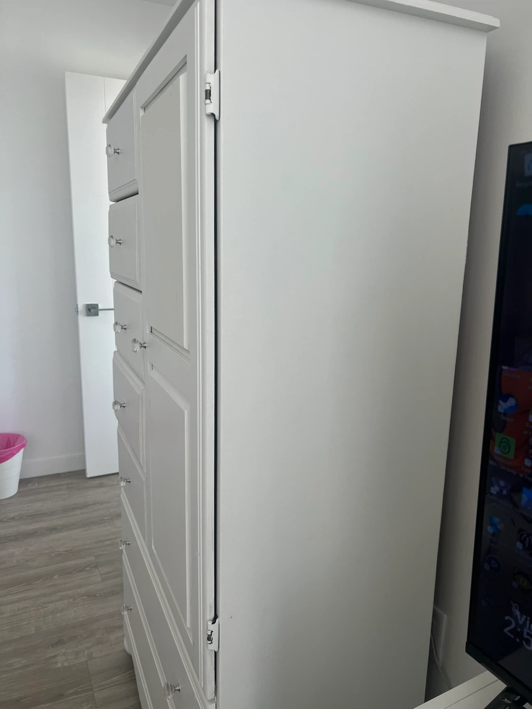 White Armoire Dresser with Crystal Knobs - photo 2