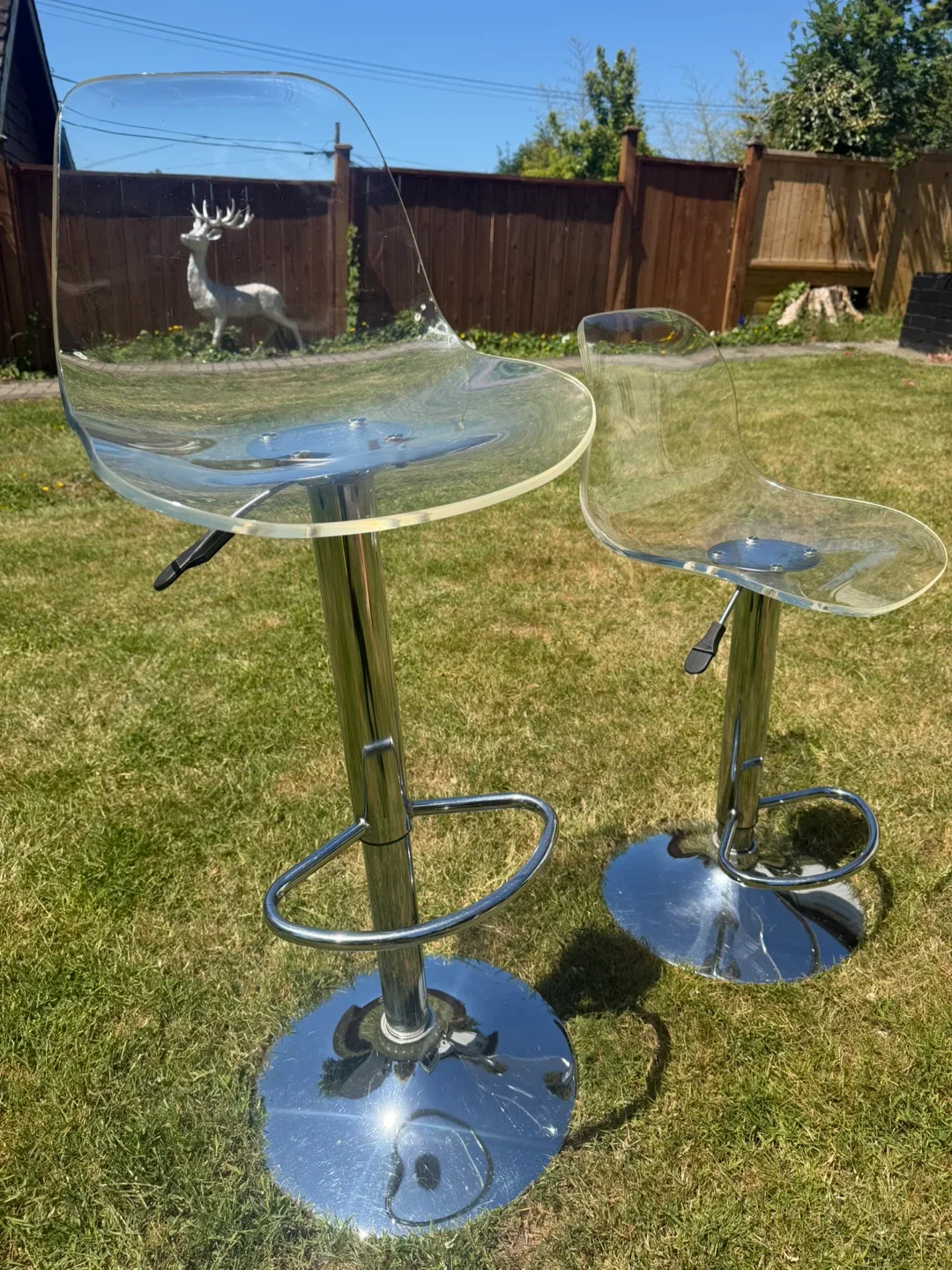 Adjustable Clear Acrylic and Chrome Barstools
