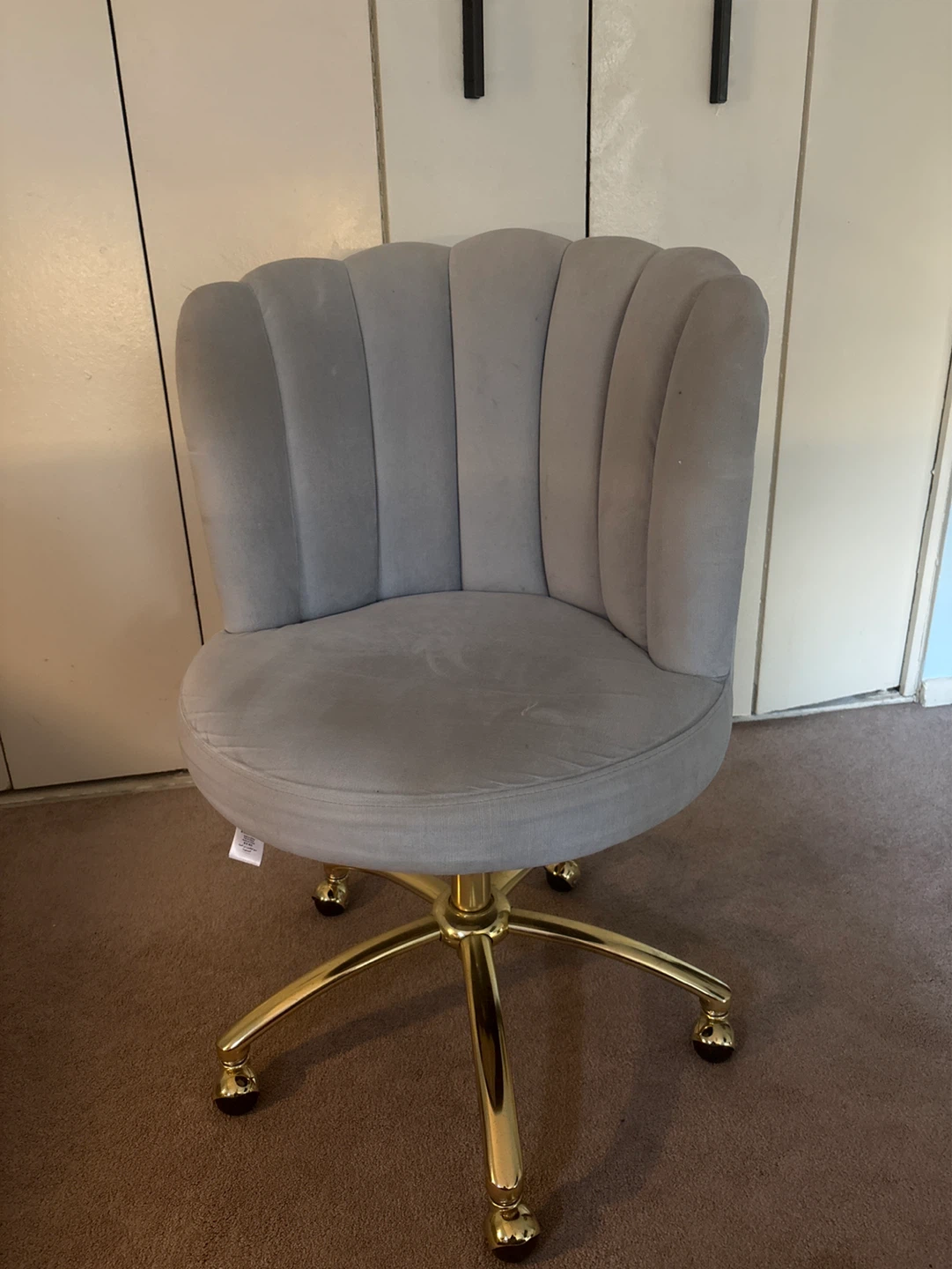 Gray Velvet Office Chair with Gold Base