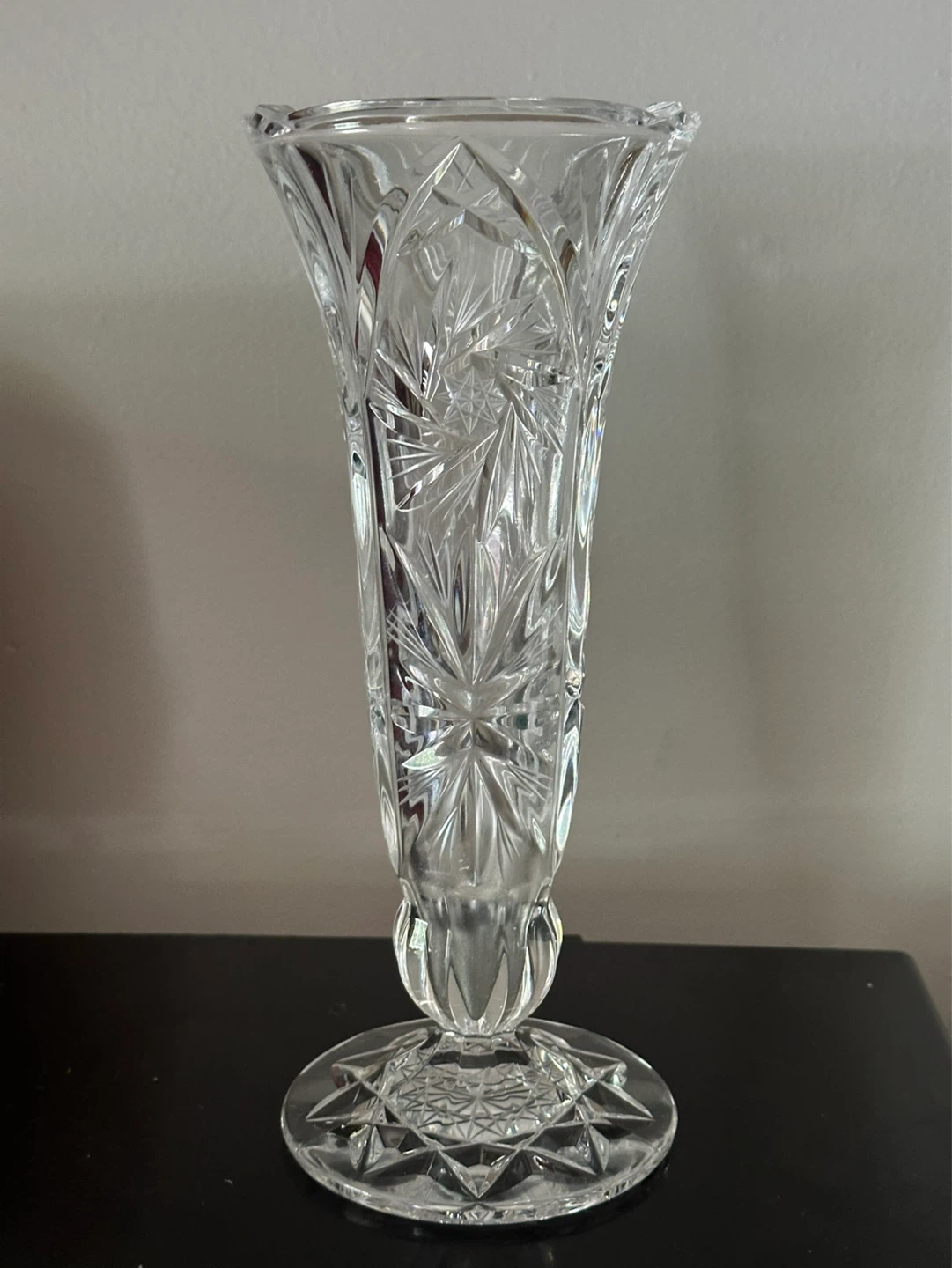 Vintage hand cut pinwheel crystal vase
