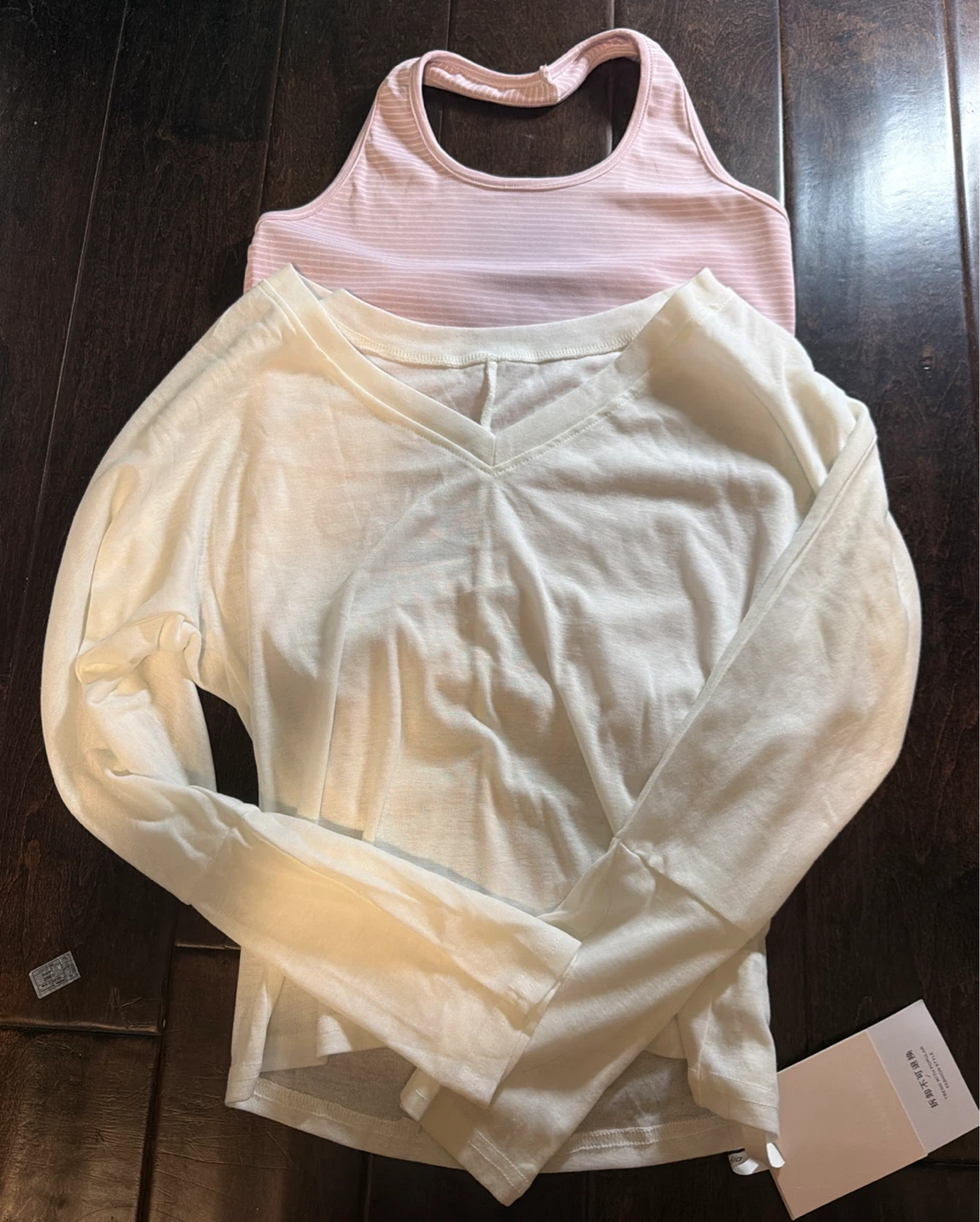Pink Striped Tank Top and White Long Sleeve Shirt